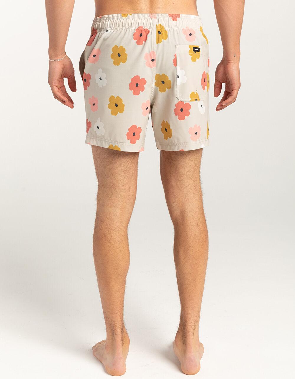 RSQ Mens Drawn Flowers 5" Swim Shorts - PUTTY Product Image