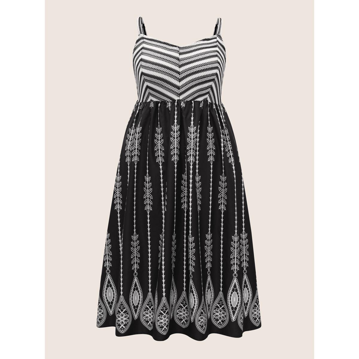 Plus Size Bandana Print Elastic Waist Gathered Midi Dress Black Women Resort Gathered V-neck Sleeveless Curvy BloomChic 14-16/1X Product Image