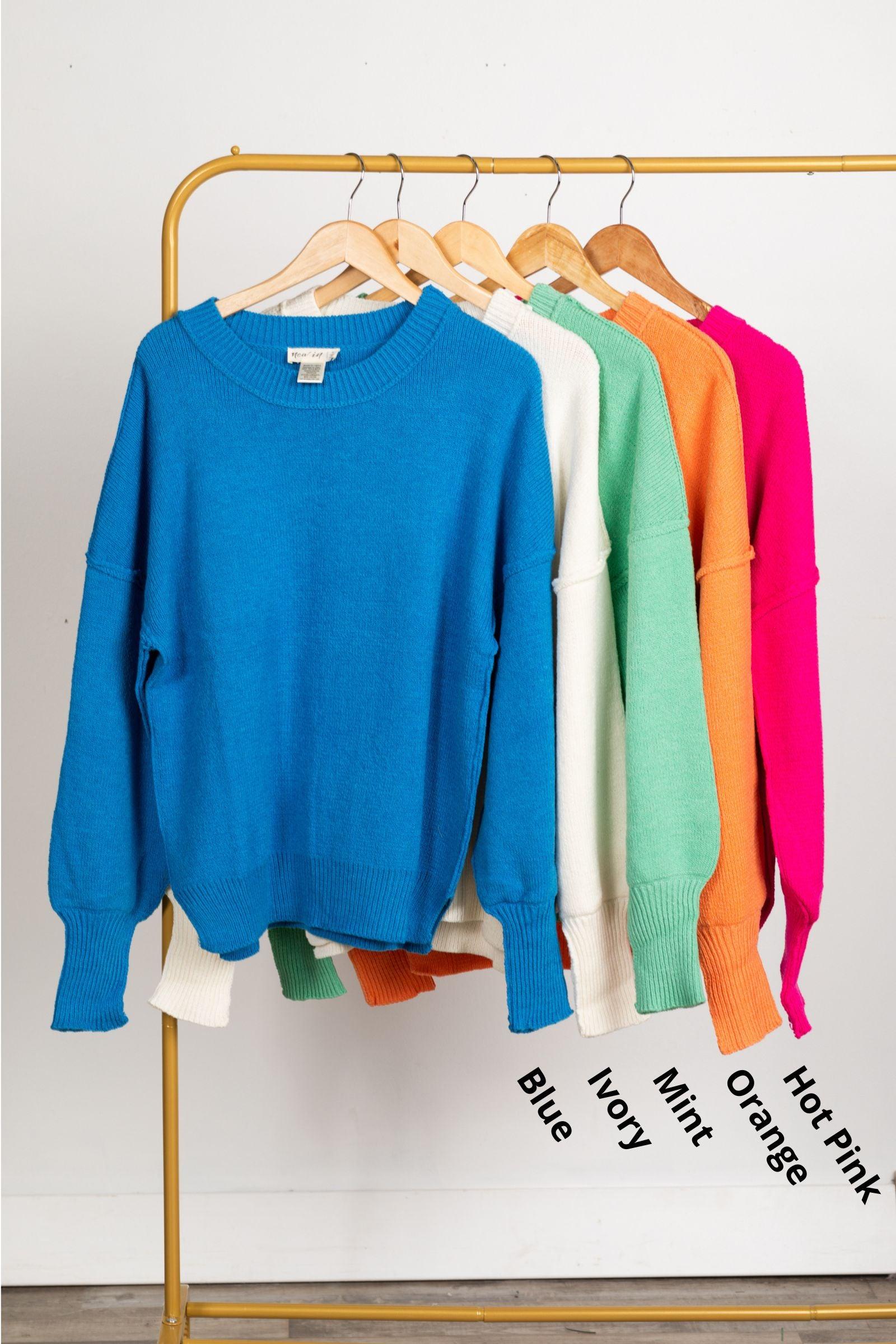 Oversized Basic Solid Ribbed Sweater Knit Top Product Image