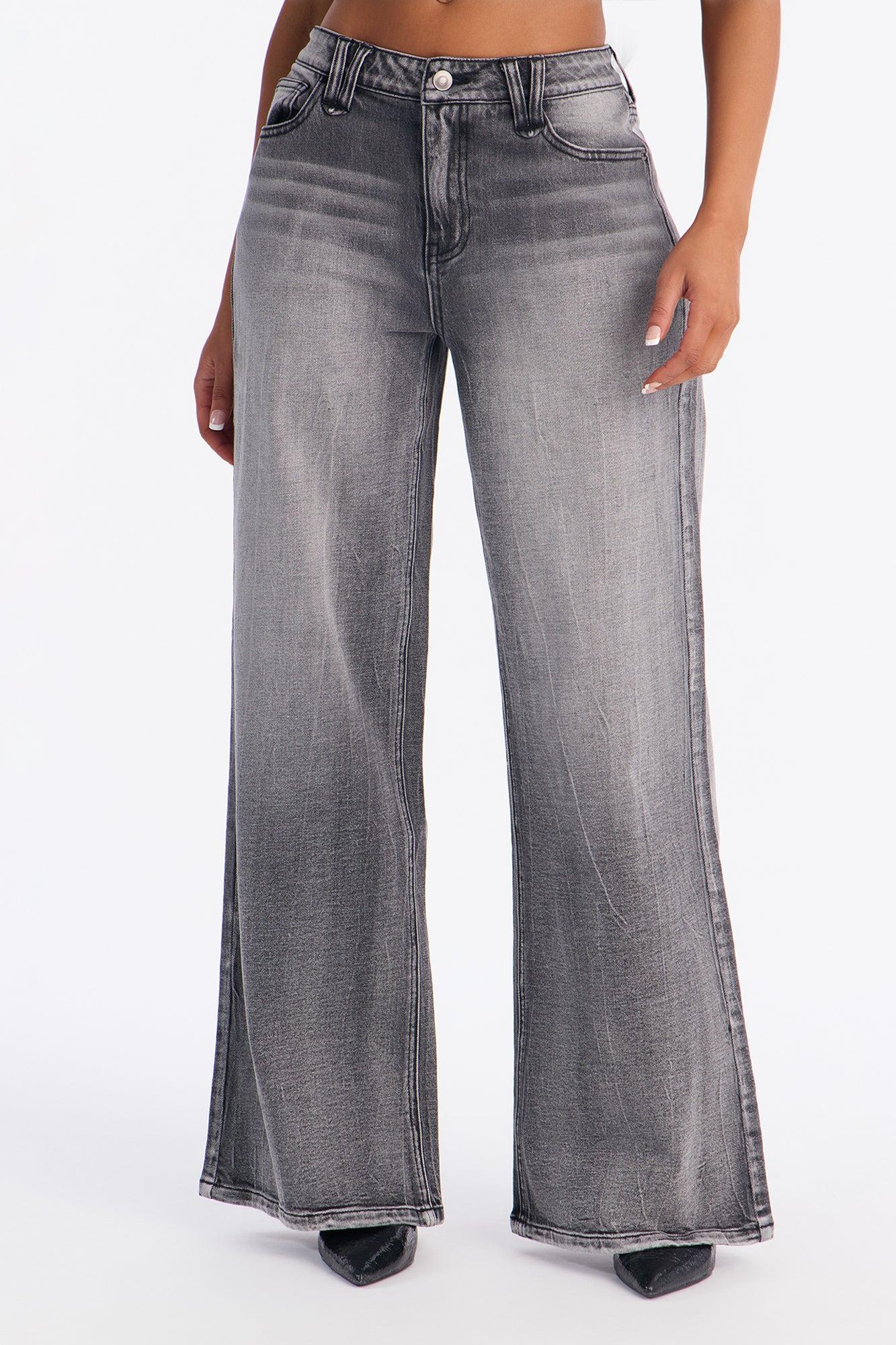 Crystal Clear Stretch Wide Leg Jeans - Black Wash Female Product Image