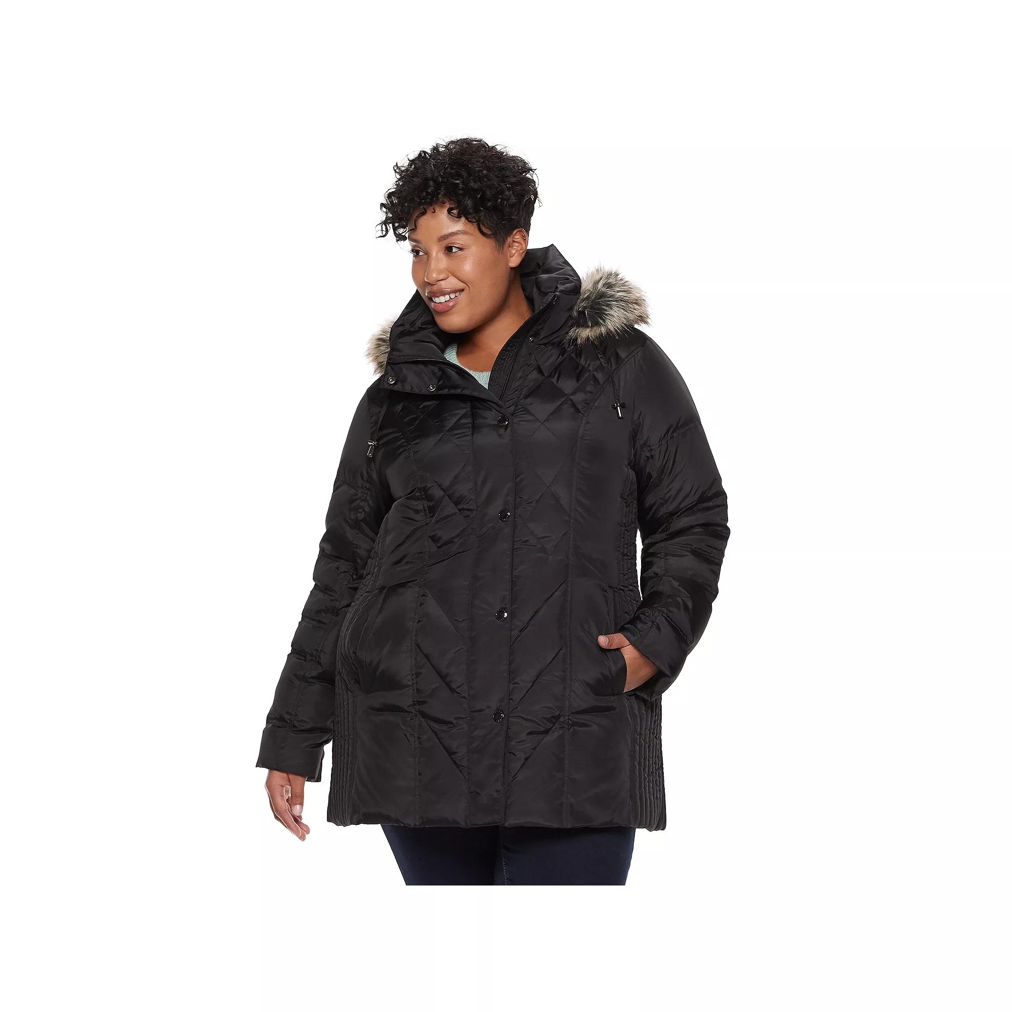 Plus Size TOWER by London Fog Hooded Faux-Fur Down Puffer Coat, Women's, Size: 3XL, Black Product Image