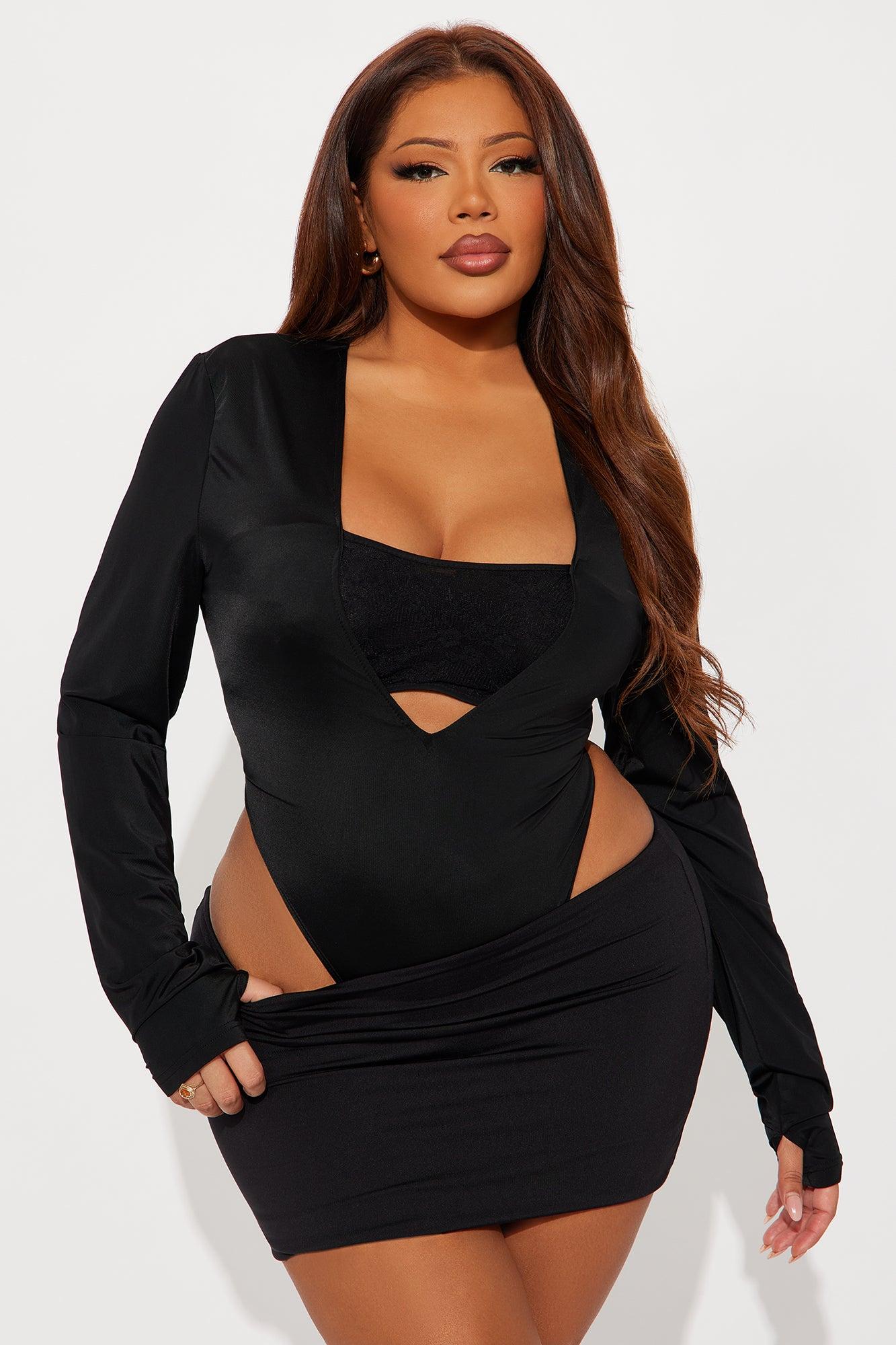 Standing Ovation Long Sleeve High Cut Bodysuit - Black Female Product Image