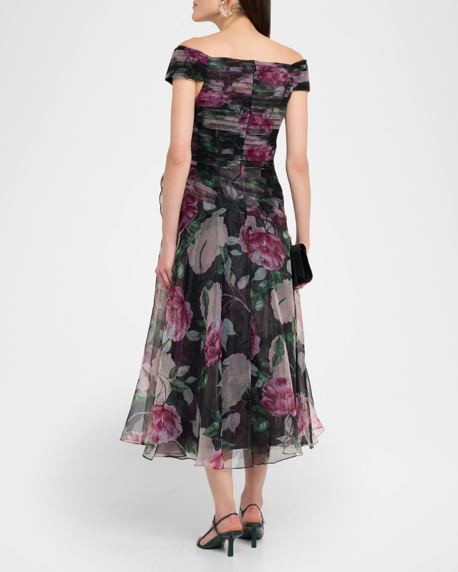 Off-Shoulder Pleated Organza Midi Dress Product Image