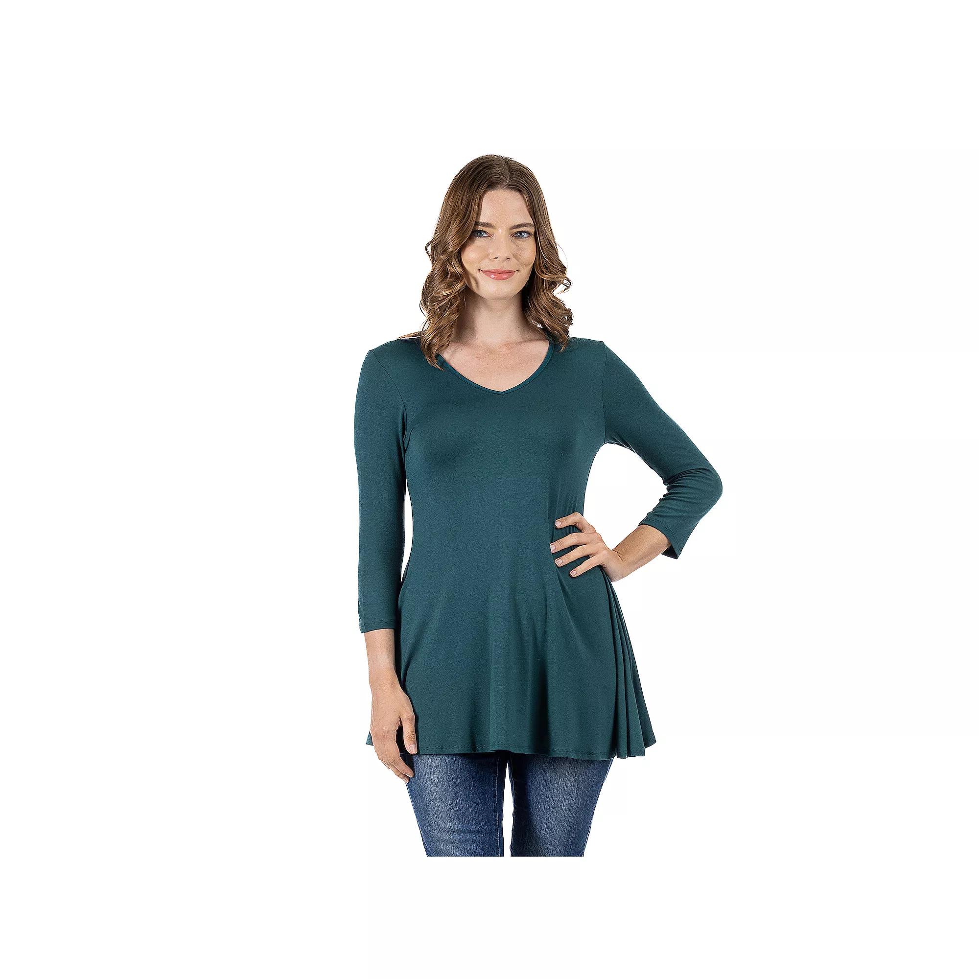 Women's 24Seven Comfort Apparel V Neck Tunic Top,  Product Image