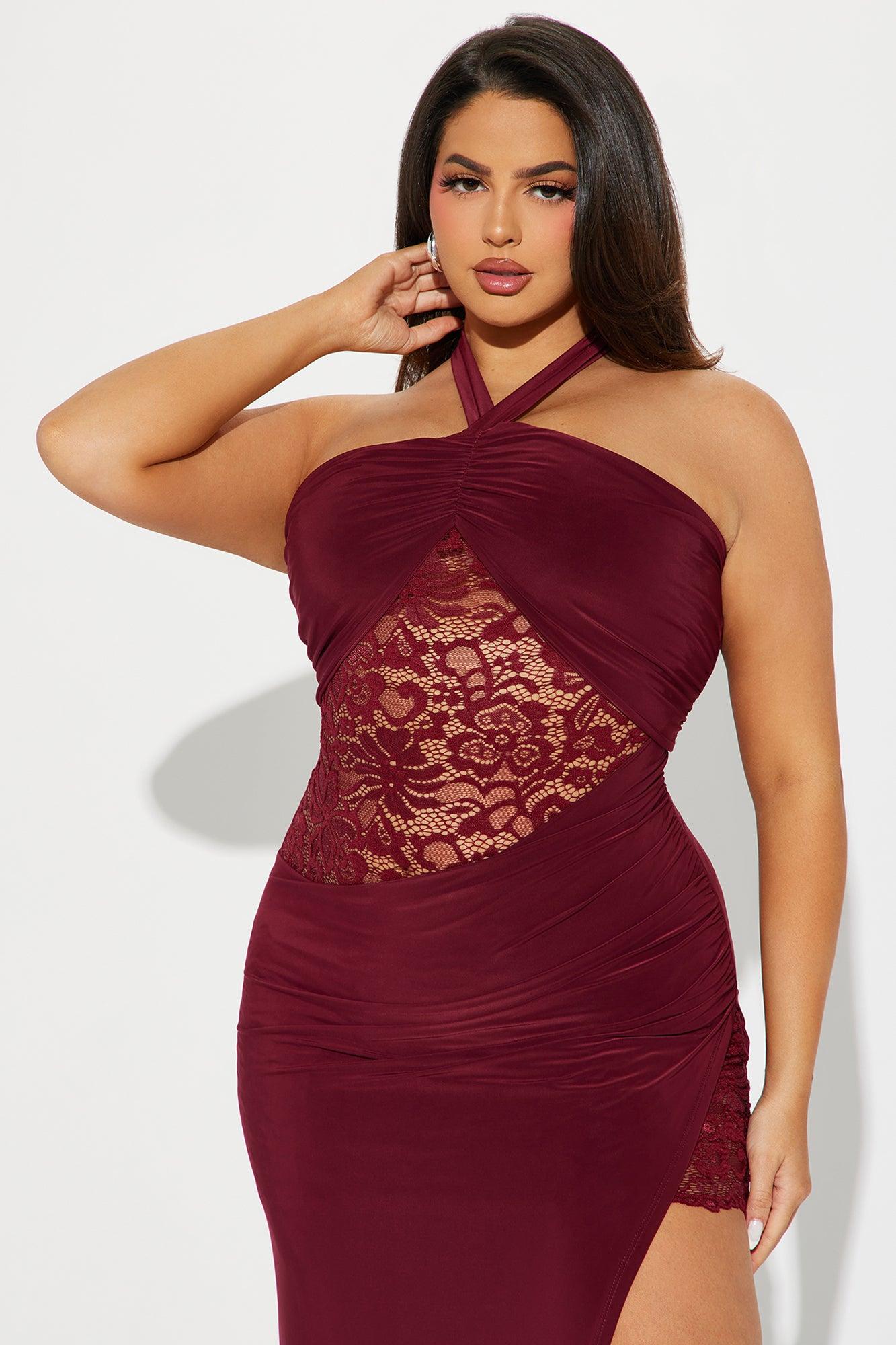 Olivia Lace Maxi Dress - Burgundy Product Image