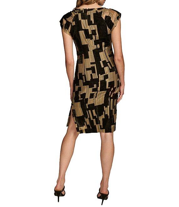 Donna Karan Metallic Velvet Boat Neck Cap Sleeve Sheath Dress Product Image