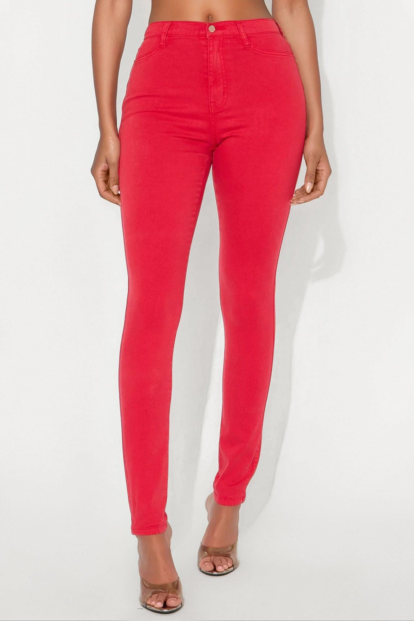 Tall Classic Color High Waist Skinny Jeans - Red Product Image