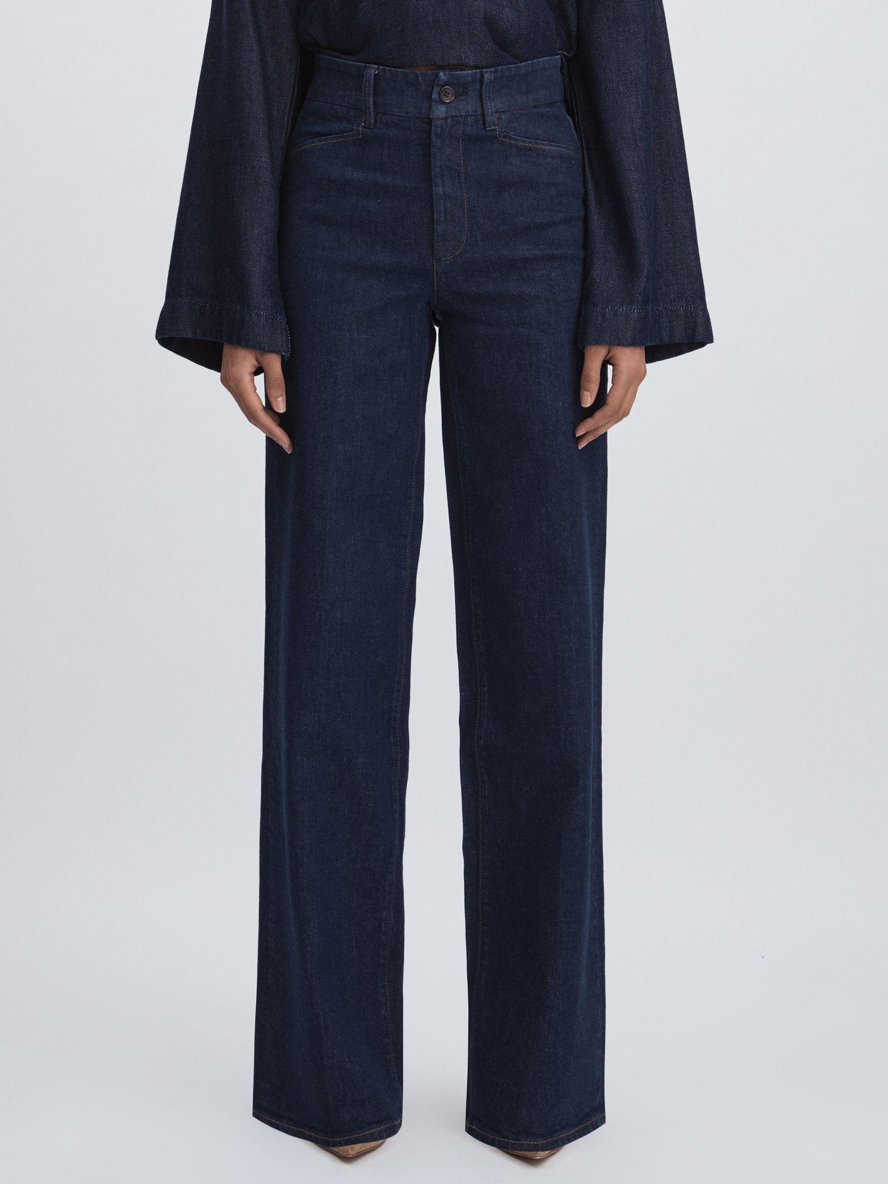 Paige High Rise Wide Leg Jeans in Edinburgh Dark Blue Product Image