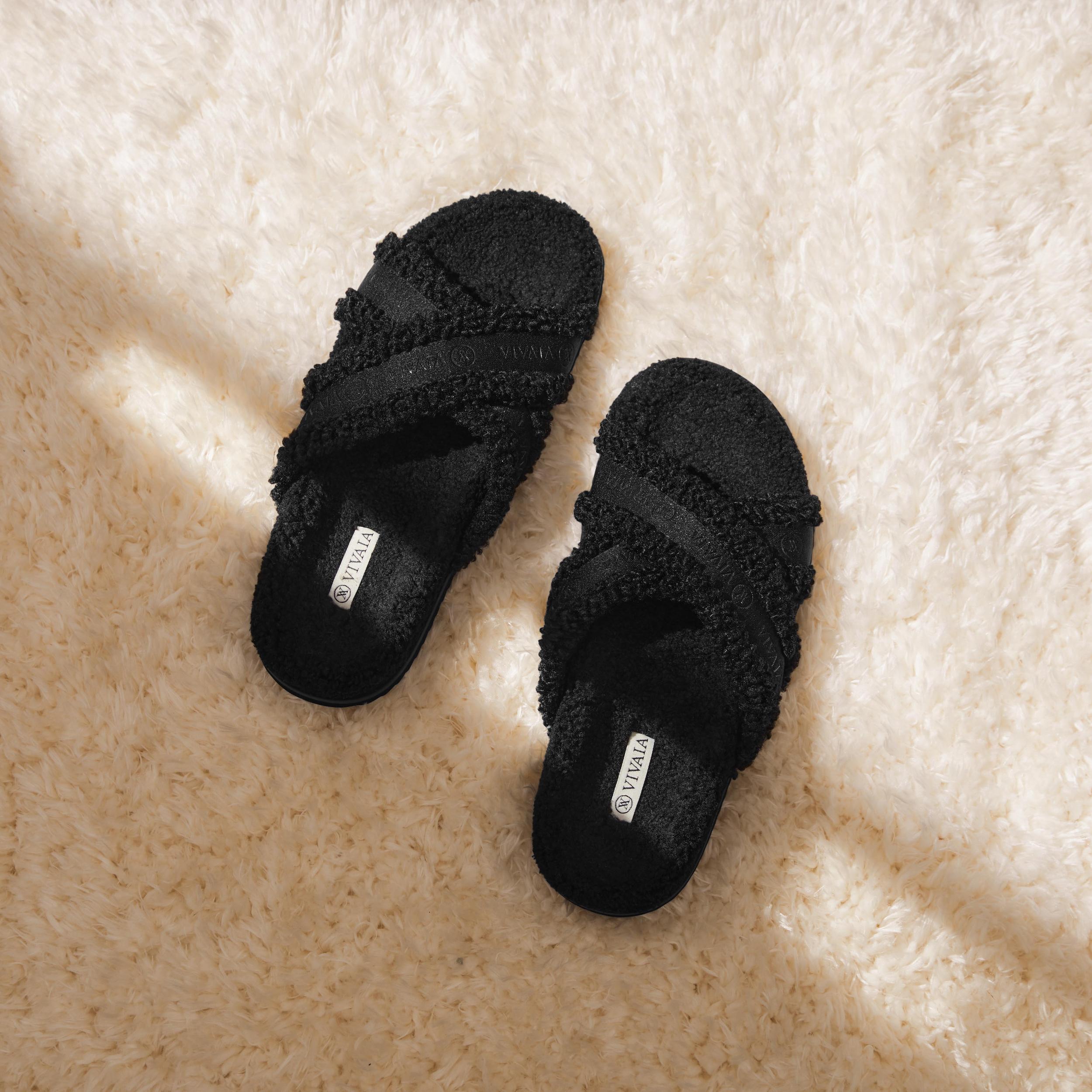 Furry Criss-Cross Strap Slippers (Hannah) Product Image