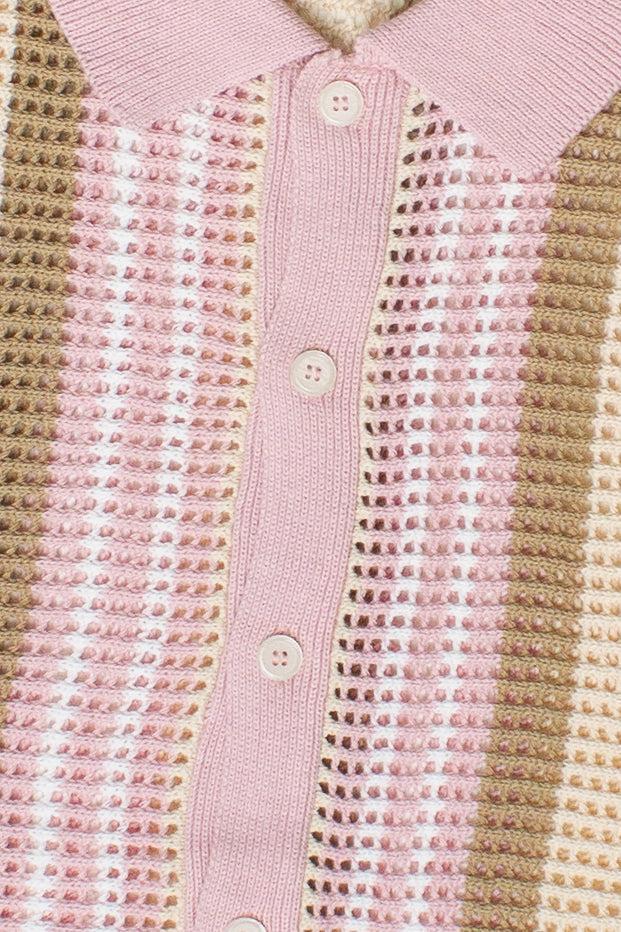 Striped Knit Mesh Button Up Shirt Product Image