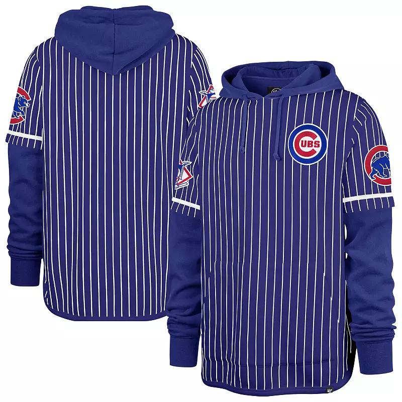 Men's '47 Royal Chicago Cubs Pinstripe Double Header Pullover Hoodie,  Product Image