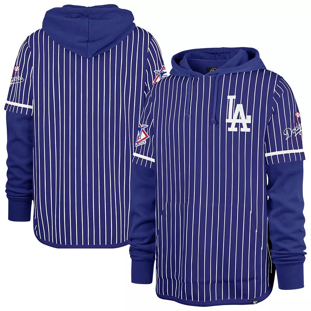 Men's '47  Royal Los Angeles Dodgers Pinstripe Double Header Pullover Hoodie, Size: 2XL, Blue Product Image
