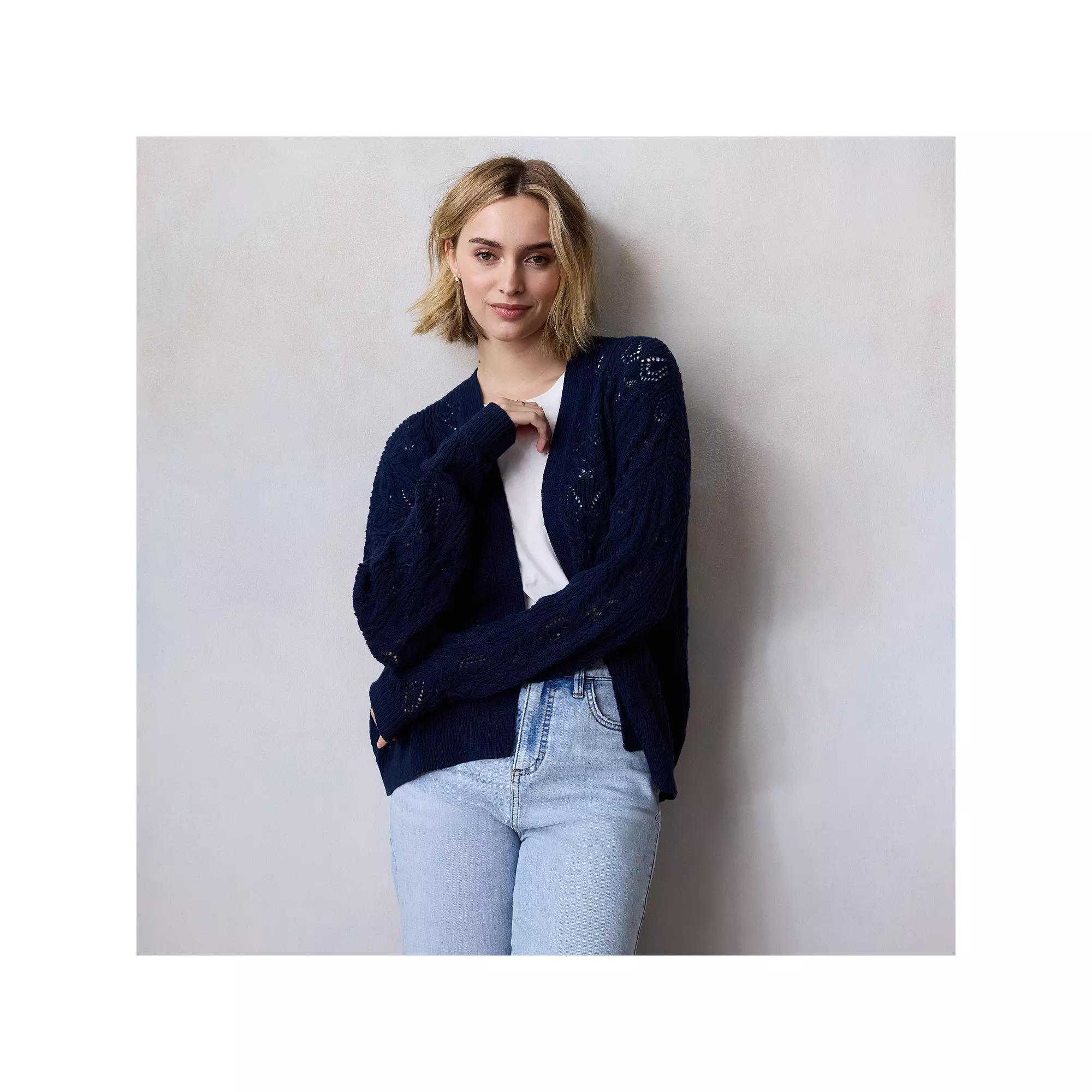 Women's LC Lauren Conrad Pointelle Open Cardigan, Size: XL, Blue Water Product Image