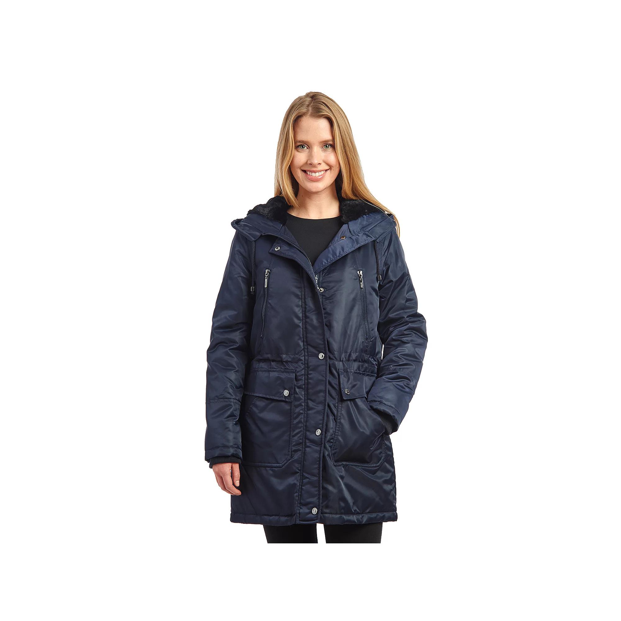 Women's Fleet Street Hooded Puffer Coat with Inner Faux Fur Lining, Size: Medium, Blue Product Image