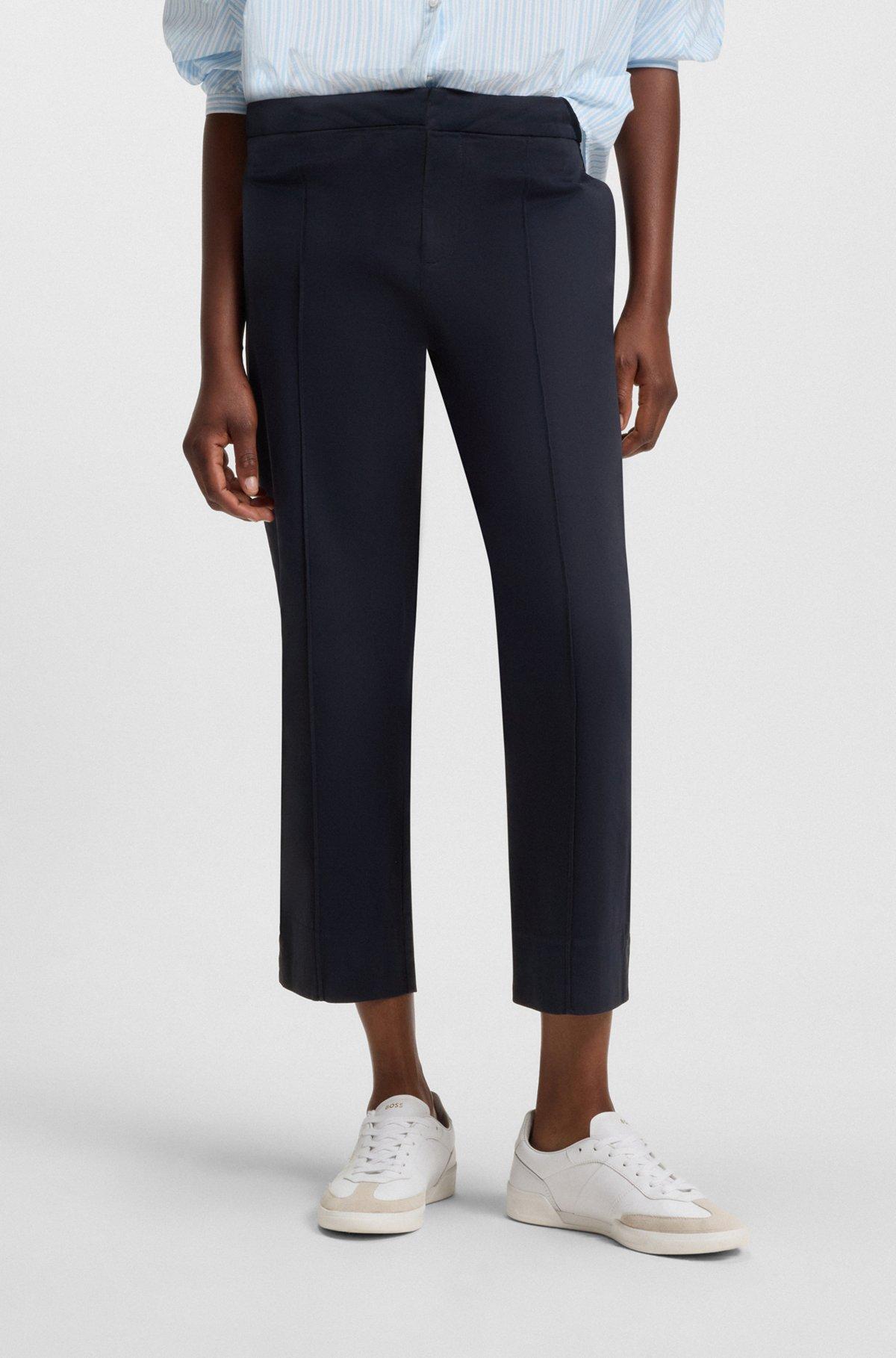 BOSS - Tapered-fit chinos in stretch-cotton satin - Dark Blue Product Image