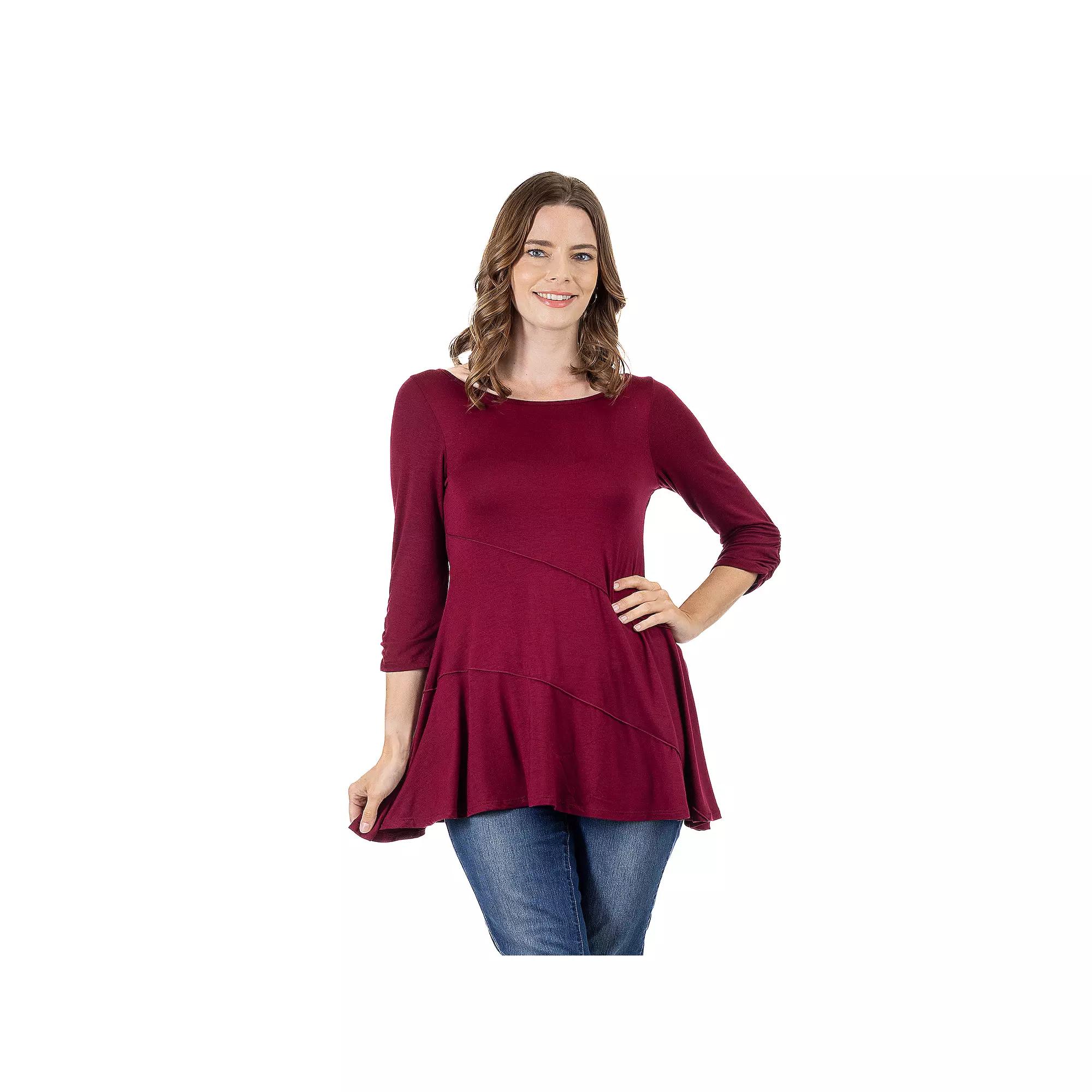 Women's 24Seven Comfort Apparel Ruched Swing Tunic Top,  Product Image