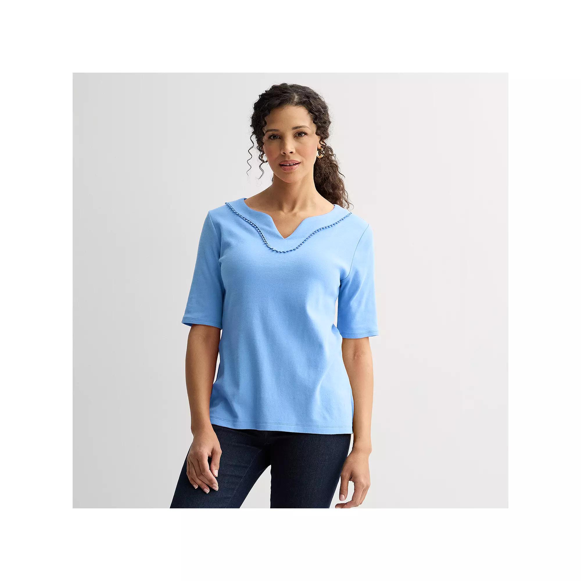 Women's Croft & Barrow® Bobble Trim Splitneck Elbow Sleeve Top, Size: XL, Palmer Peri Product Image