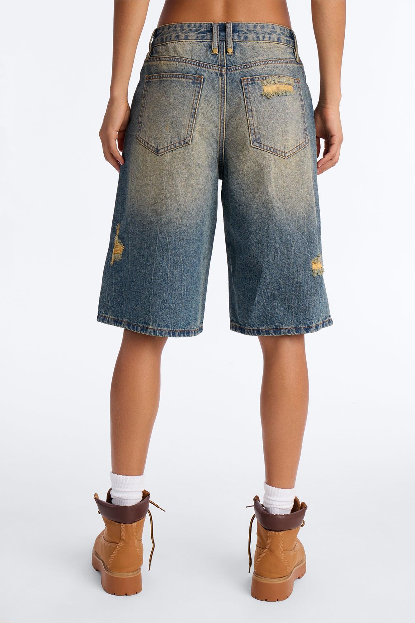Someone Else Ripped Denim Jorts - Vintage Wash Female Product Image