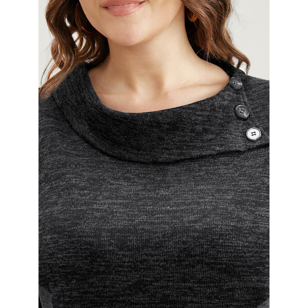 Plus Size Colorblock Contrast Button Detail Split Hem Sweatshirt Women DimGray Casual Overlap Collar Dailywear Sweatshirts BloomChic 12/L Product Image