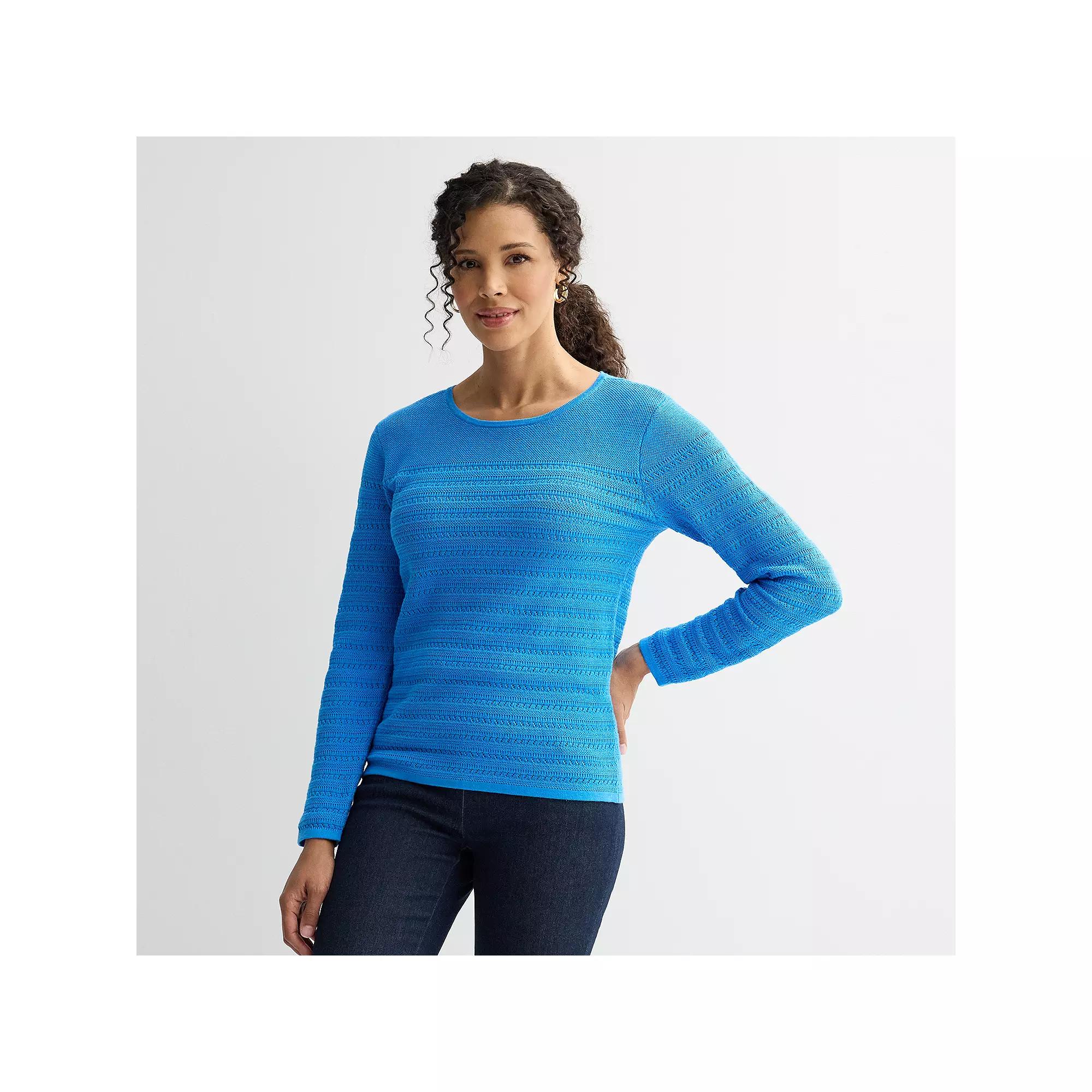 Women's Croft & Barrow® Crewneck Yoke Textured Pullover Sweater, Size: XS, Fresh Blue Product Image