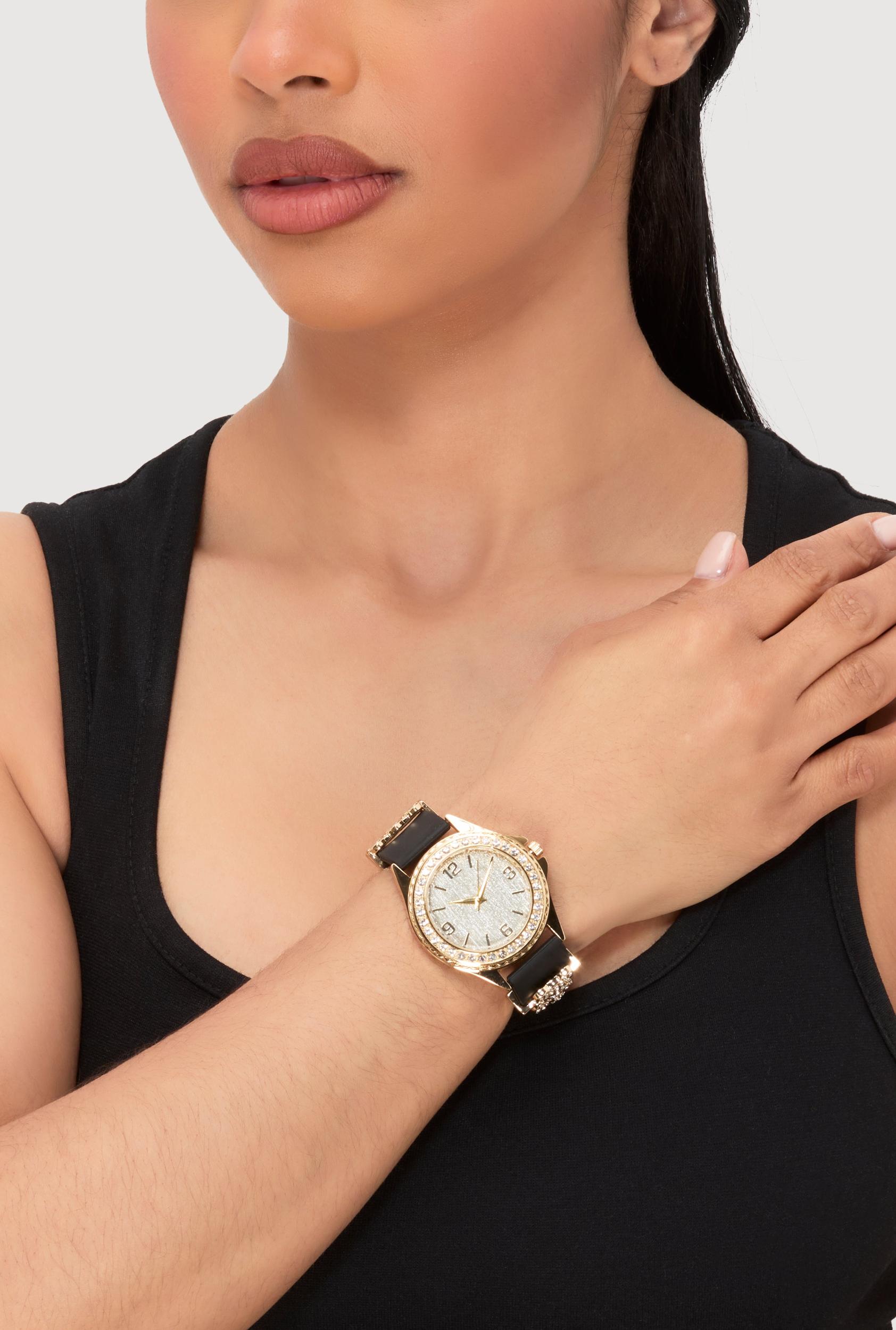 Heart Bear Rhinestone Detail Analog Watch Unisex Product Image