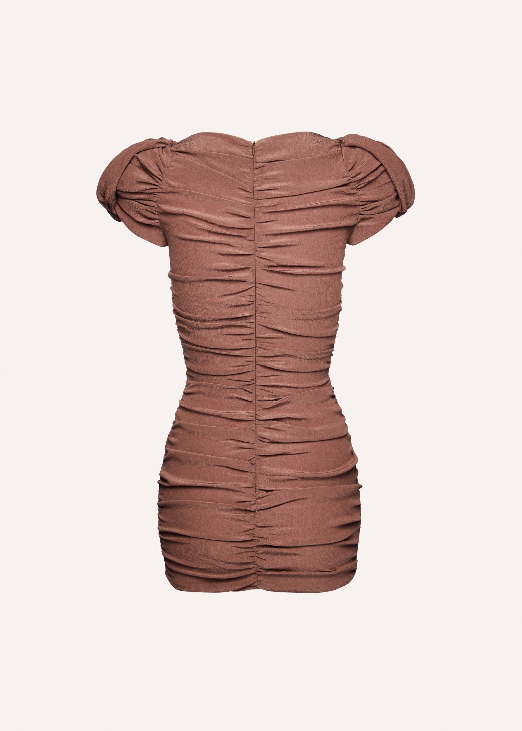 Puff sleeve mini dress in beige Product Image