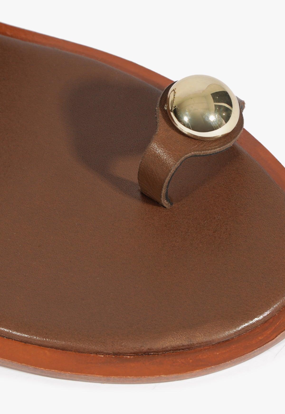 Romy Brown Leather Flat Sandal Product Image