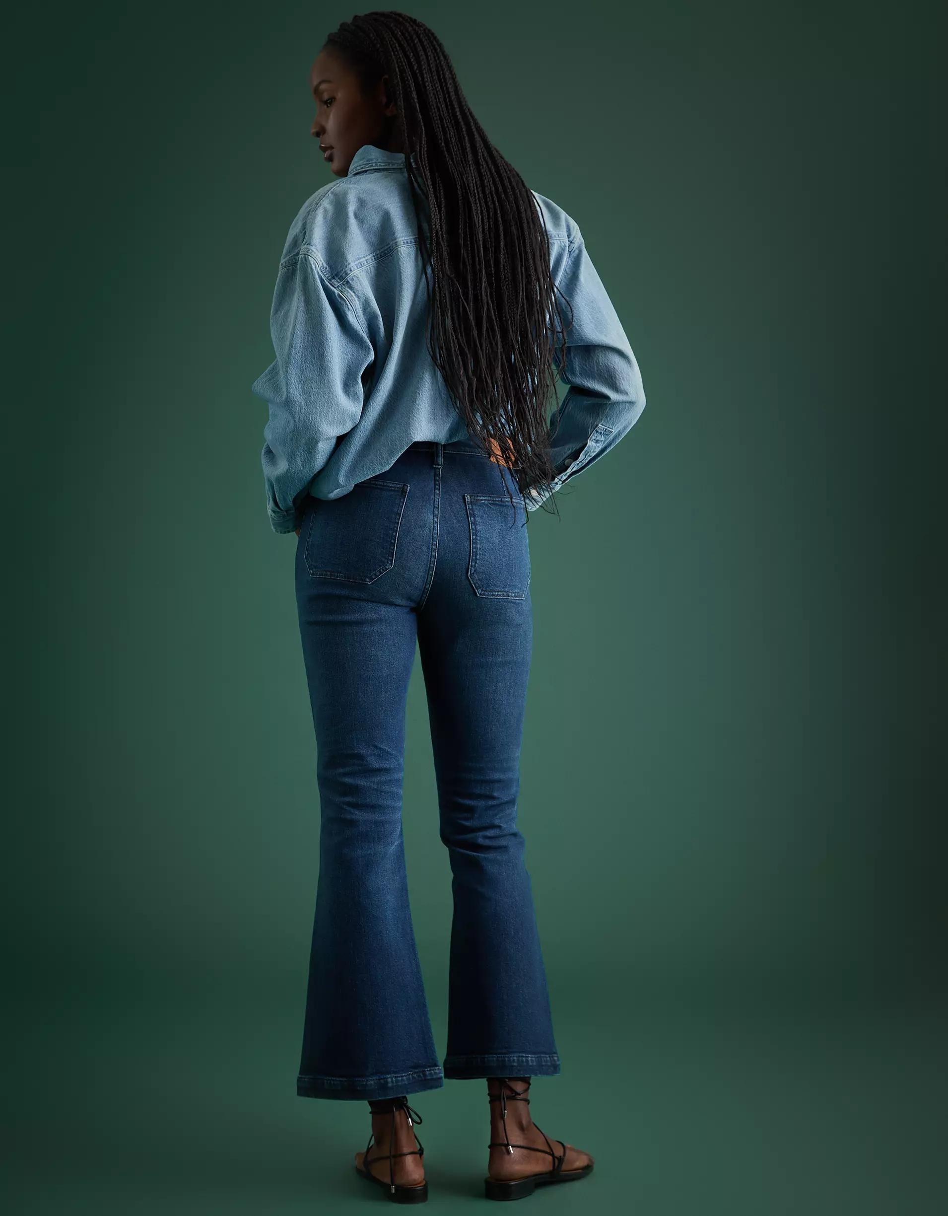 AE77 Premium High-Waisted Crop Flare Jean Product Image