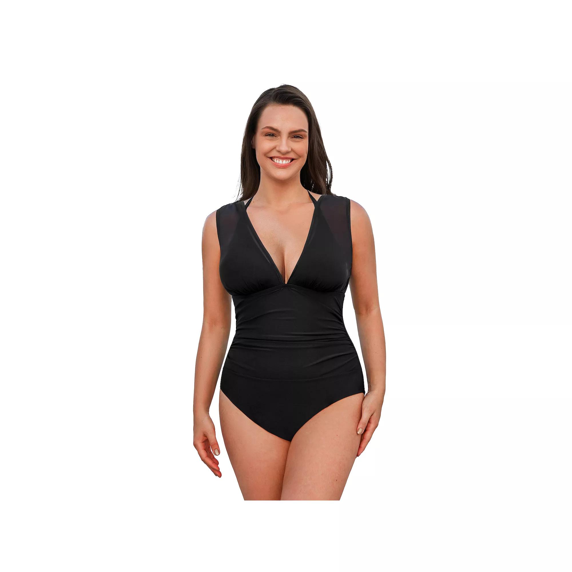 Plus Size Cupshe Halter Mesh One-Piece Swimsuit, Women's, Size: 1XL, Black Product Image