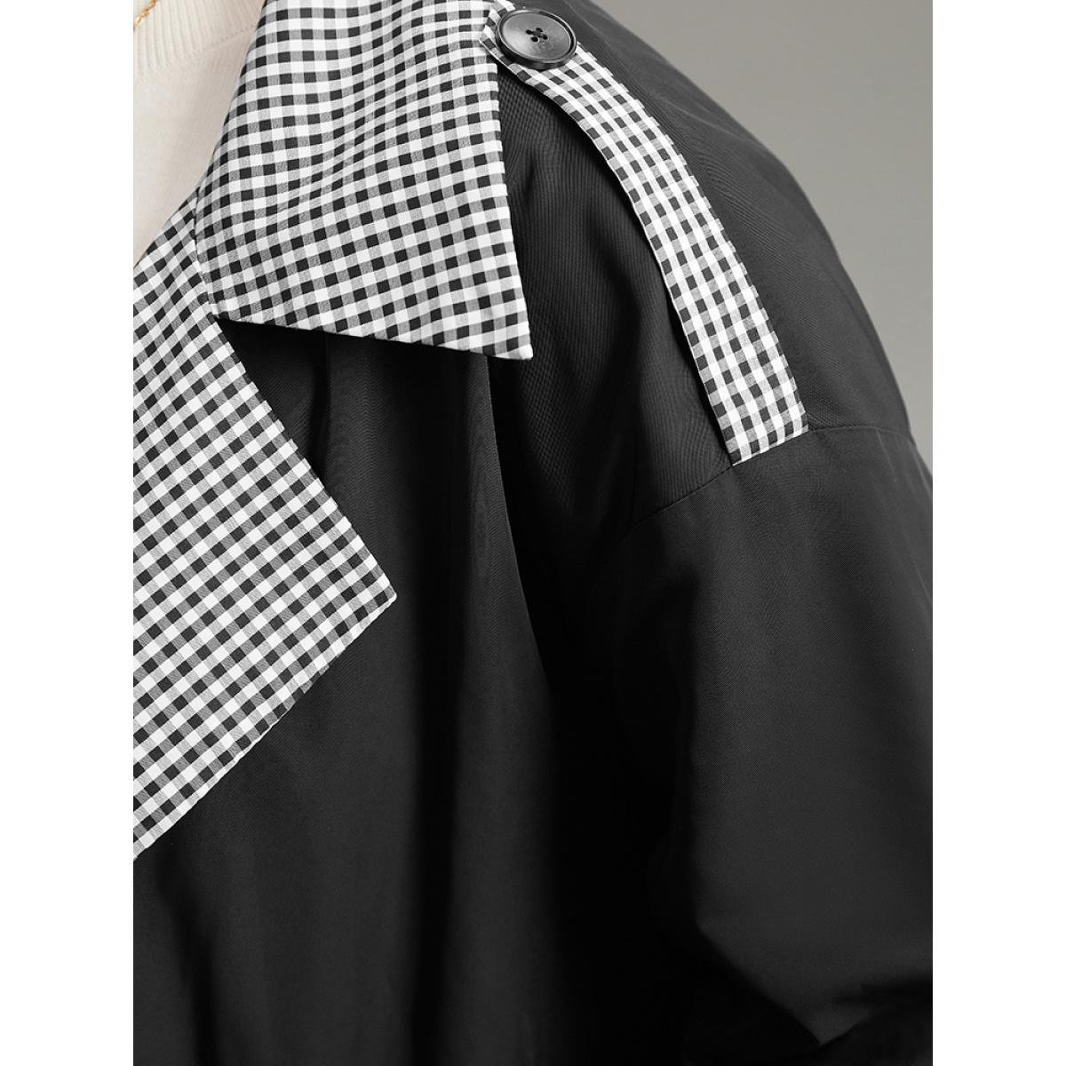 Plus Size Gingham Patchwork Belted Pocket Coat Women Black Casual Belted Ladies Dailywear Winter Coats BloomChic 12/L Product Image