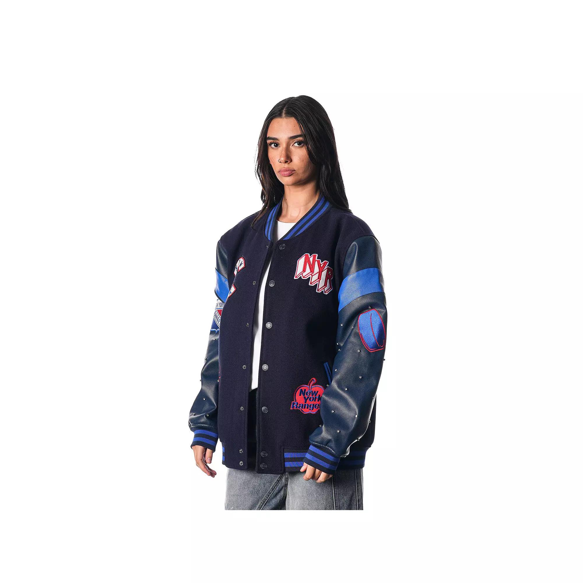 Women's The Wild Collective Blue New York Rangers Full-Snap Varsity Jacket,  Product Image