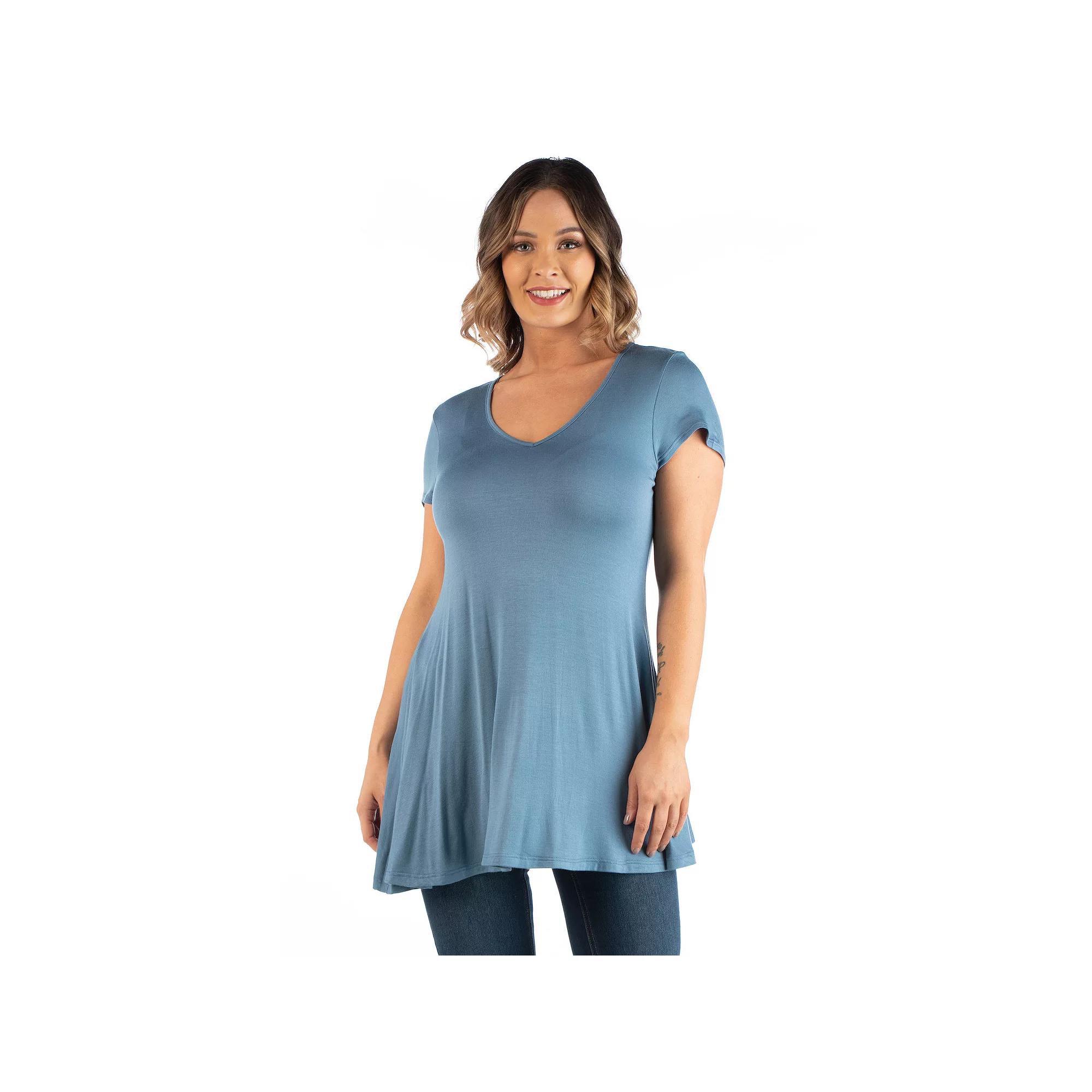Plus Size 24Seven Comfort Apparel Short Sleeve V-Neck Tunic T-Shirt, Women's, Size: 2XL, Blue Product Image