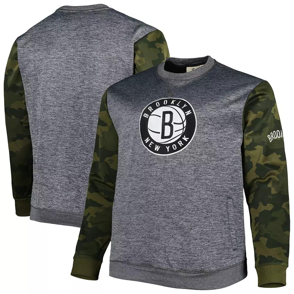Men's Fanatics Branded Heather Charcoal Brooklyn Nets Big & Tall Camo Stitched Sweatshirt,  Product Image