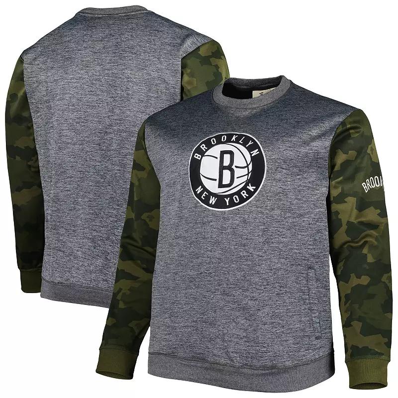 Men's Fanatics Branded Heather Charcoal Brooklyn Nets Big & Tall Camo Stitched Sweatshirt,  Product Image