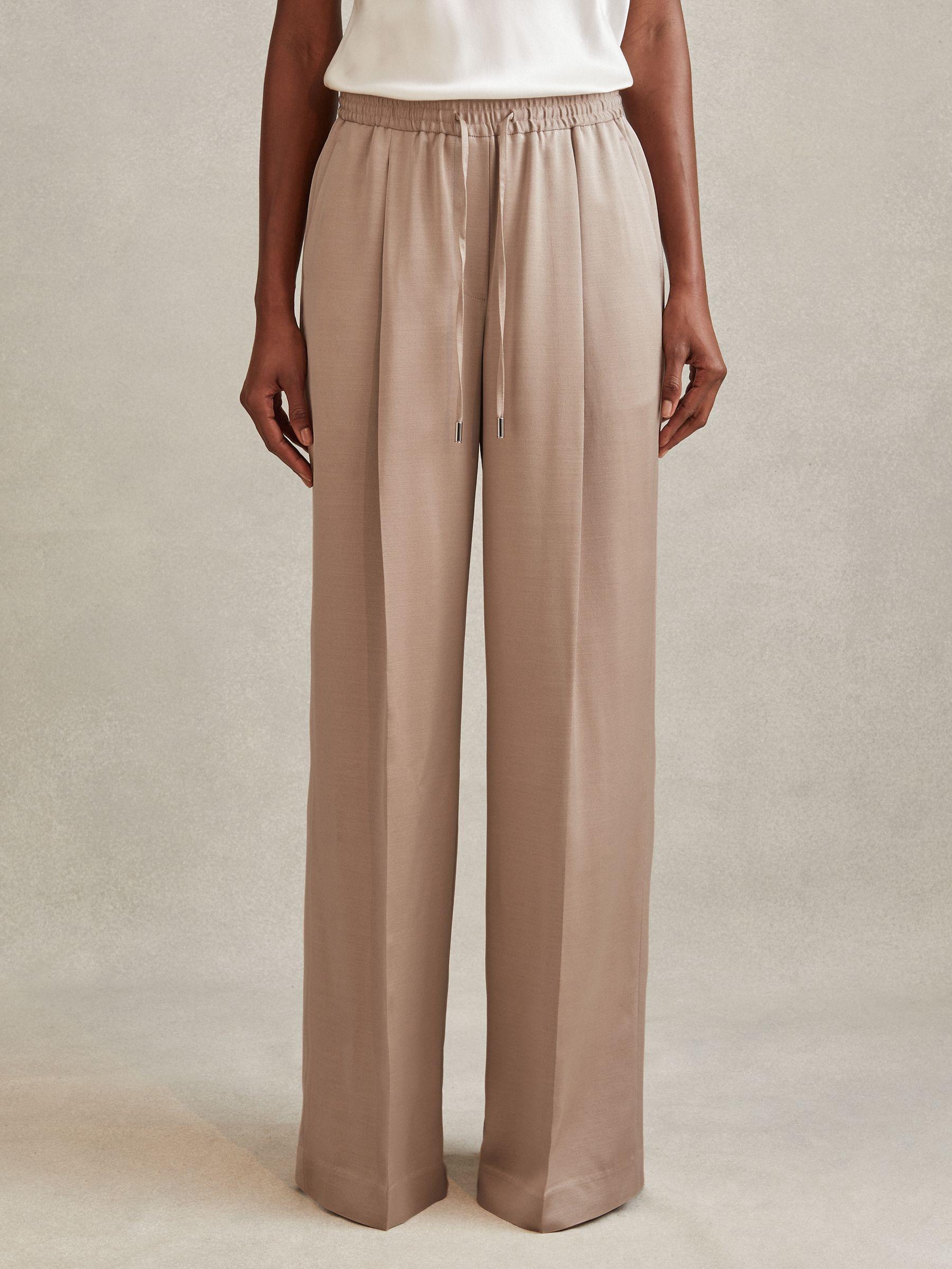 Satin Drawstring Wide Leg Trousers in Gold Product Image