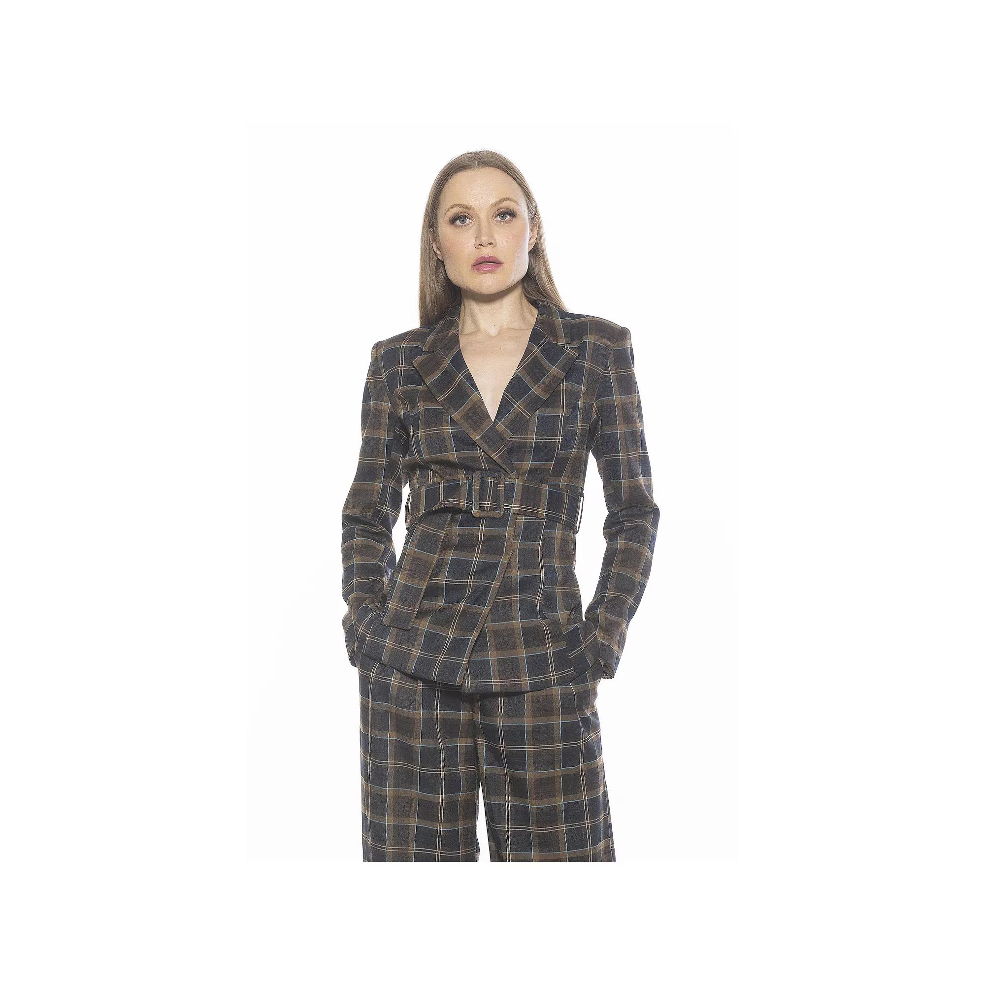 Women's ALEXIA ADMOR Janna Plaid Longline Blazer With Belted Waist,  Product Image