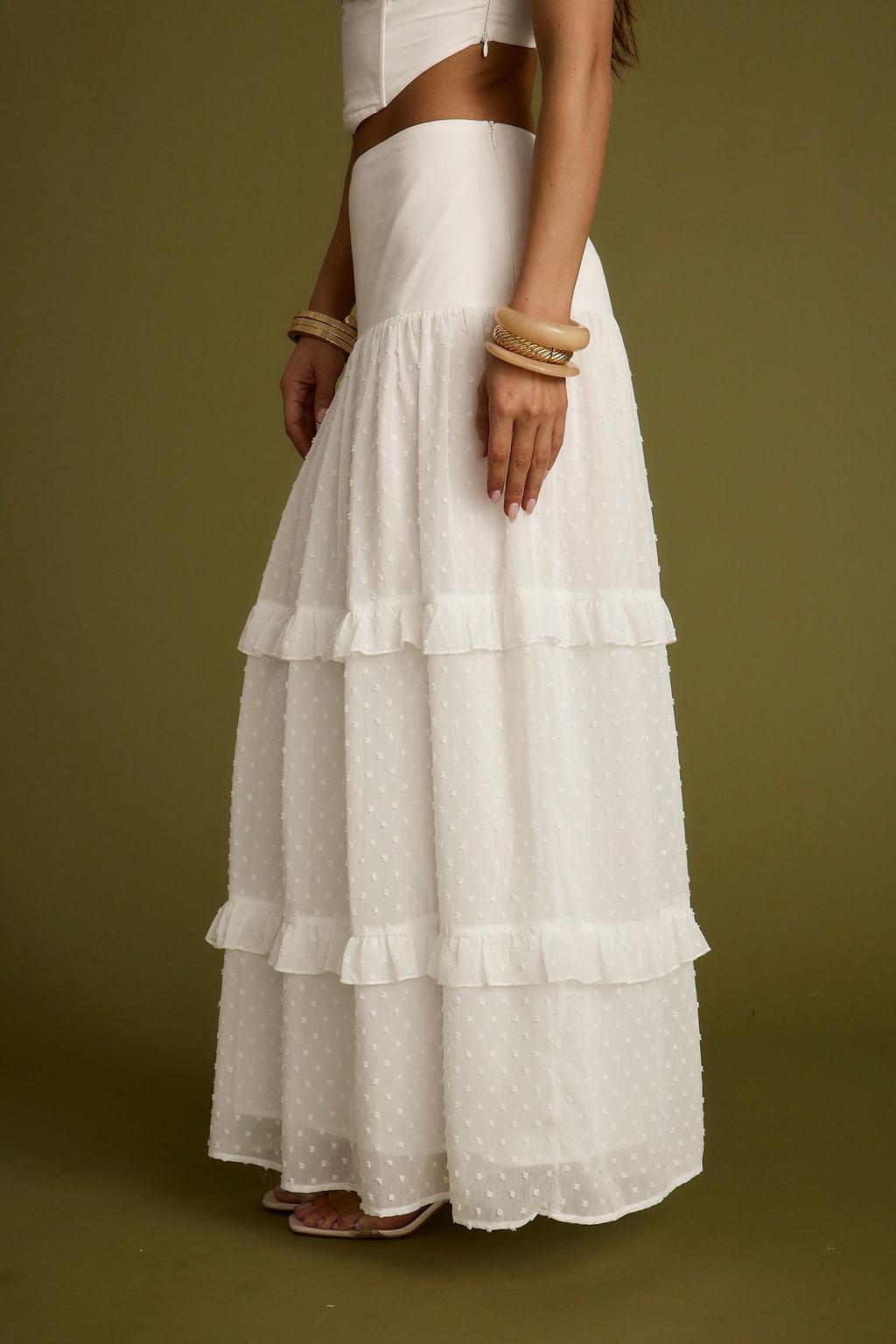 Liana White Low Rise Maxi Skirt Product Image