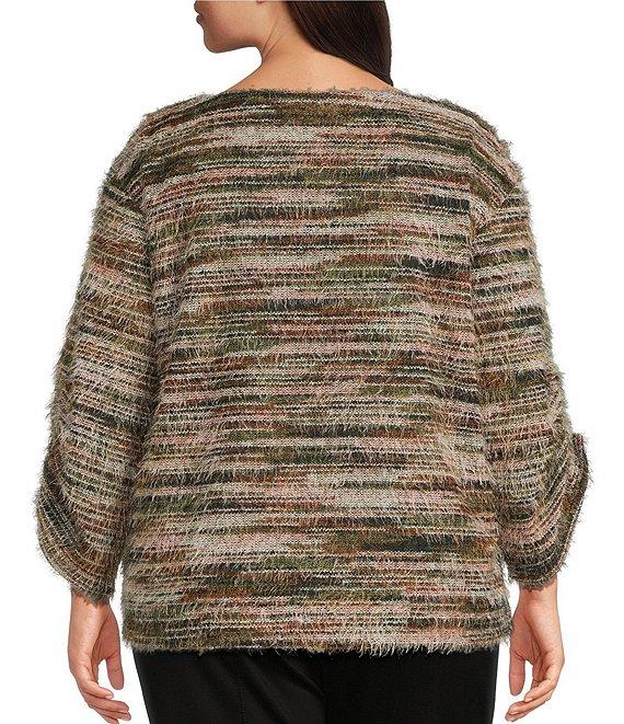 Slim Factor by Investments Plus Alexa Boat Neck 3/4 Sleeve Fuzzy Knit Top Product Image