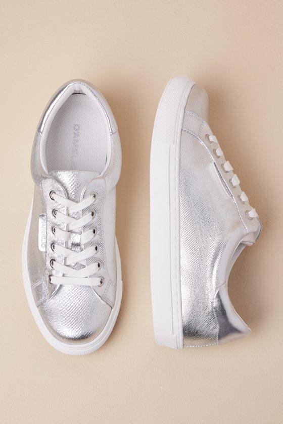 Sono Silver Metallic Coated Twill Lace-Up Sneakers Product Image