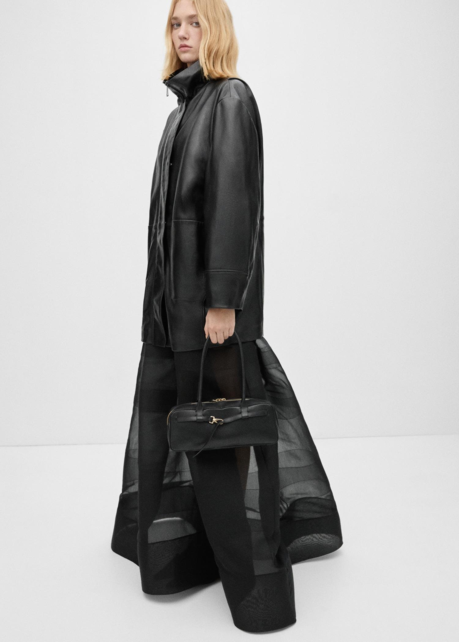 Oversized leather jacket - Women | MANGO USA Product Image