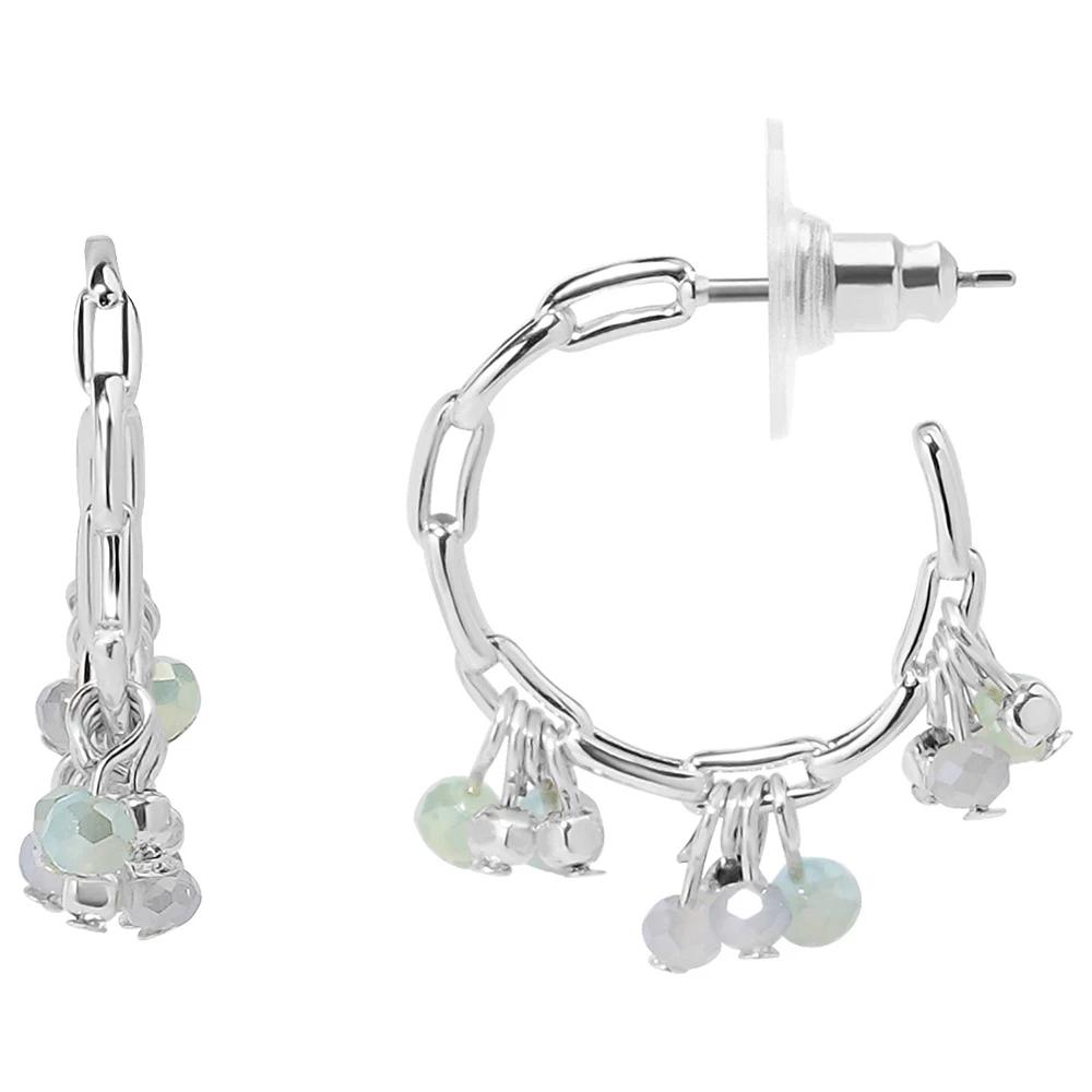 LC Lauren Conrad Silver Tone Teal Beaded J-Hoop Earrings, Women's, Multi Product Image