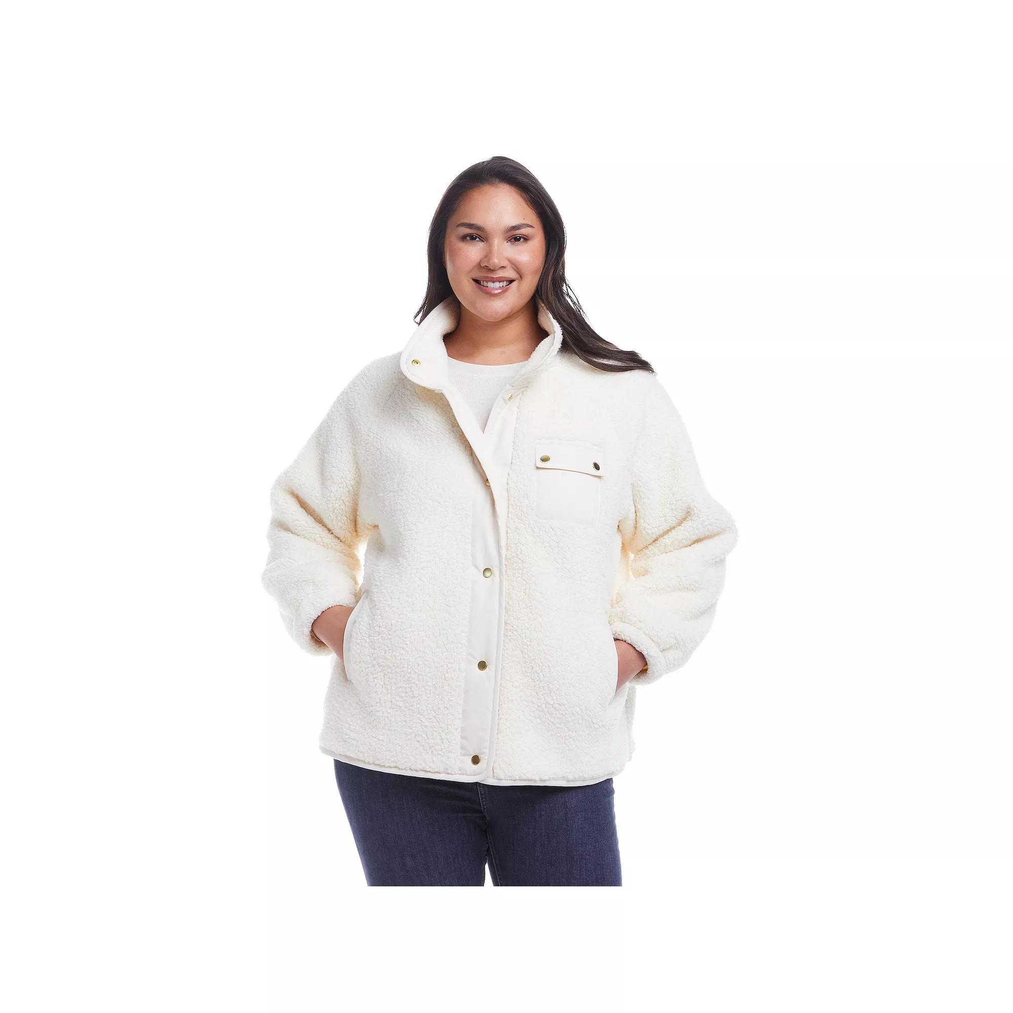 Plus Size Weathercast Snap Front Bonded Sherpa Fleece Jacket, Women's, Size: 2XL, Ivory Product Image