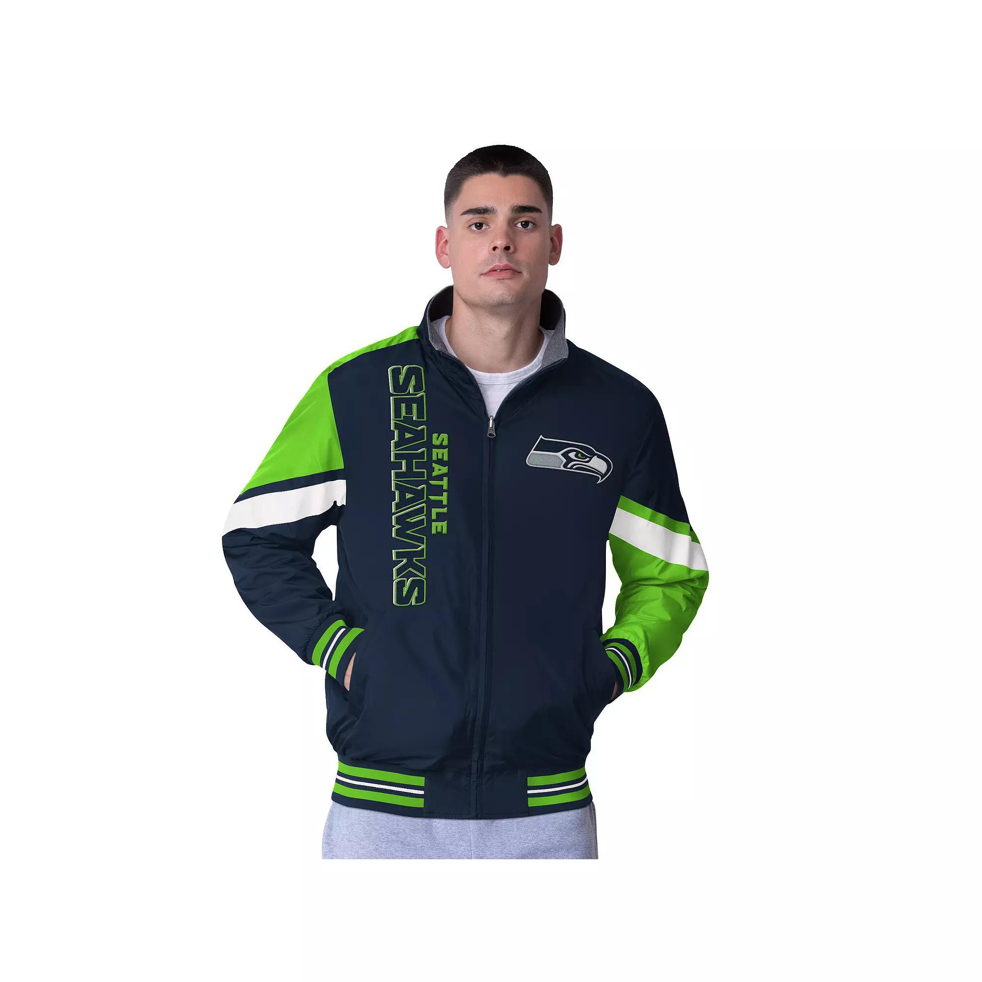 Men's G-III Extreme College Navy Seattle Seahawks Strong Arm Reversible Full-Zip Jacket, Size: 2XL, Team Product Image