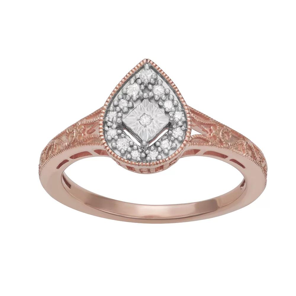 HDI Rose Gold Tone Silver 1/10 Carat T.W. Diamond Tear Drop Ring, Women's,  Product Image