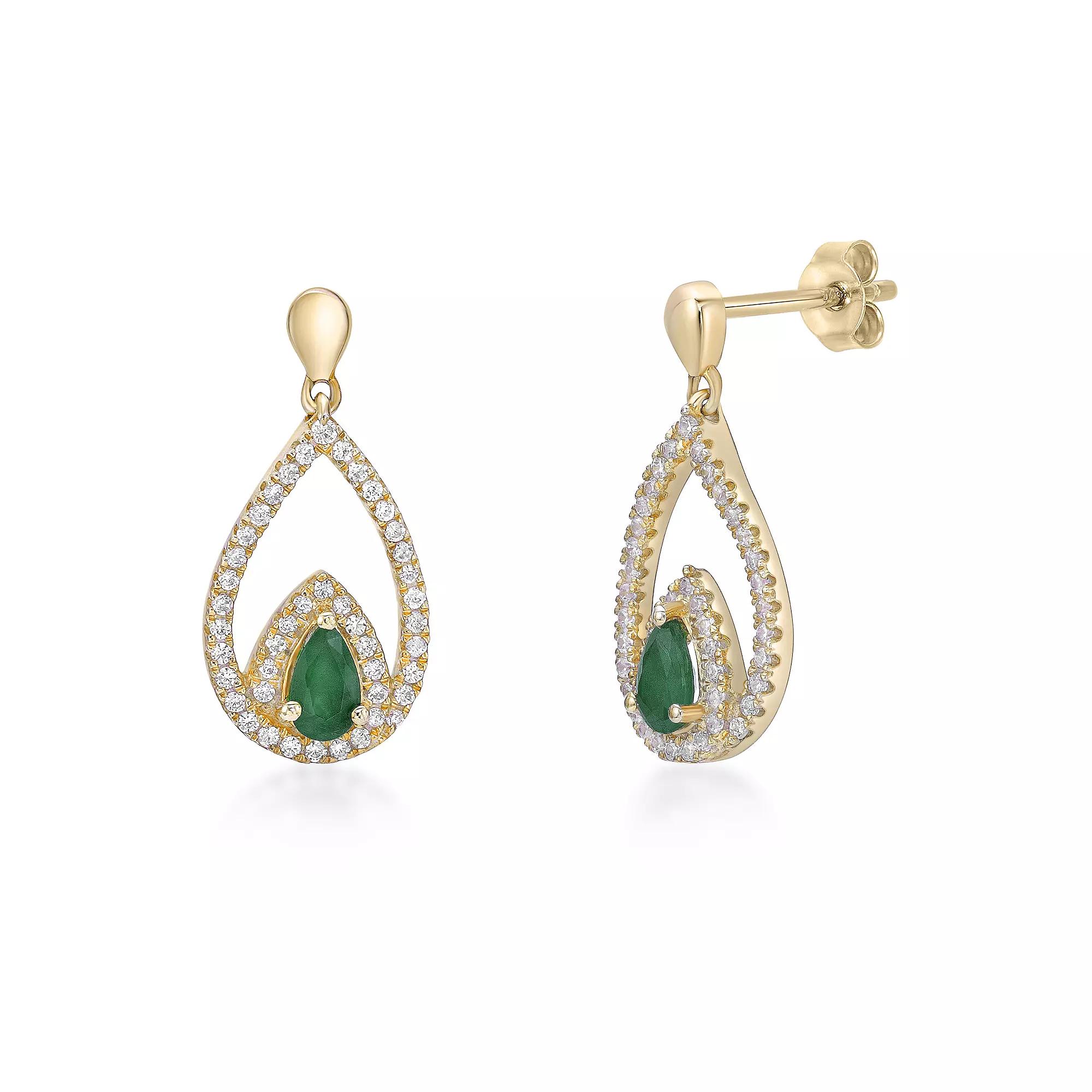 Gemminded 10k Gold Emerald & 1/3 Carat T.W. Diamond Earrings, Women's Product Image