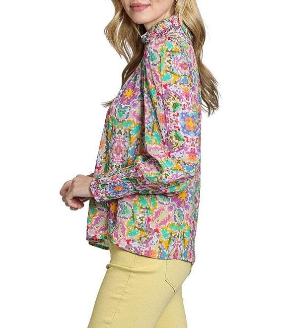 APNY Woven Mock Neck Long Sleeve Abstract Print Blouse Product Image