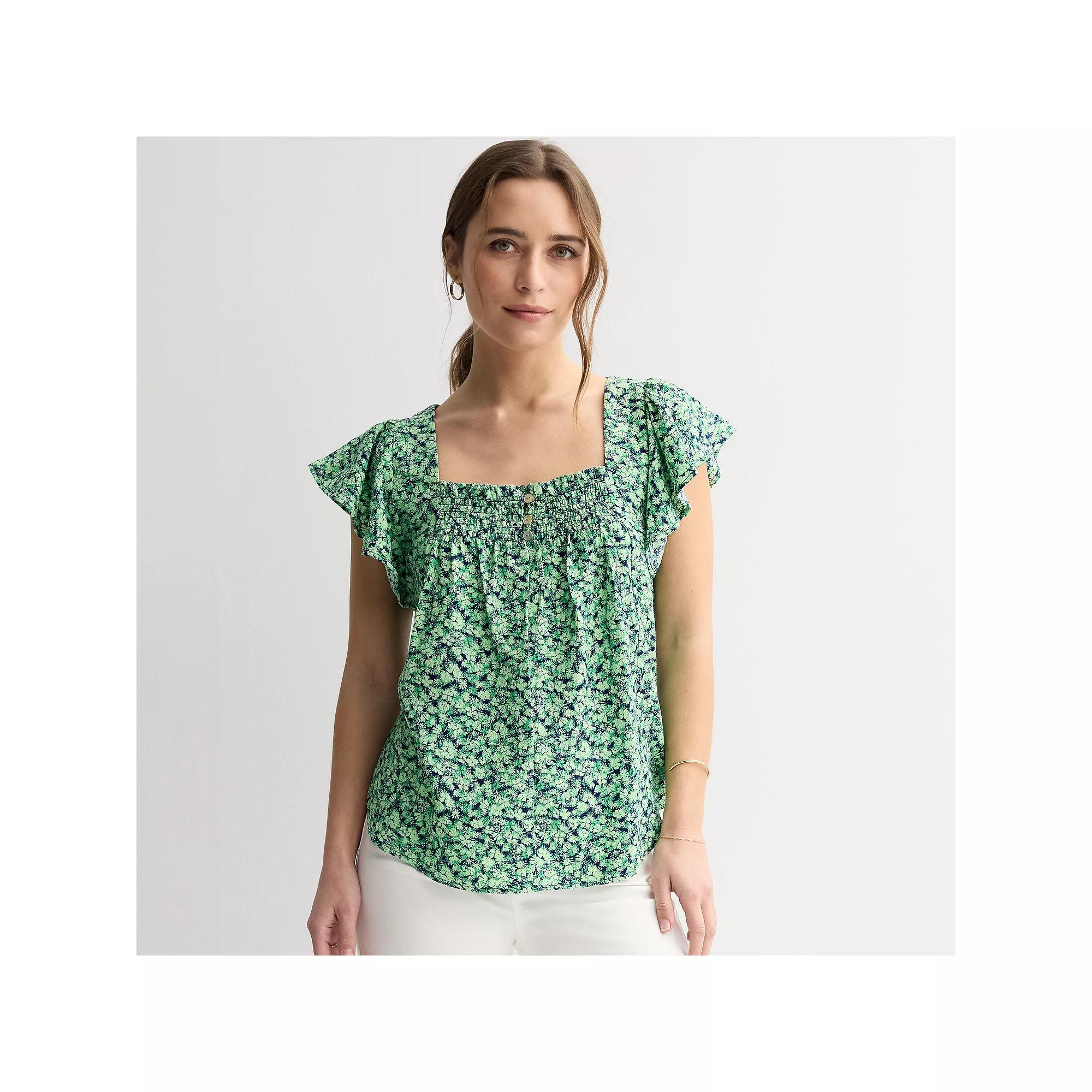 Women's Draper James Flutter Sleeve Smocked Top, Size: XL, Green Team Product Image
