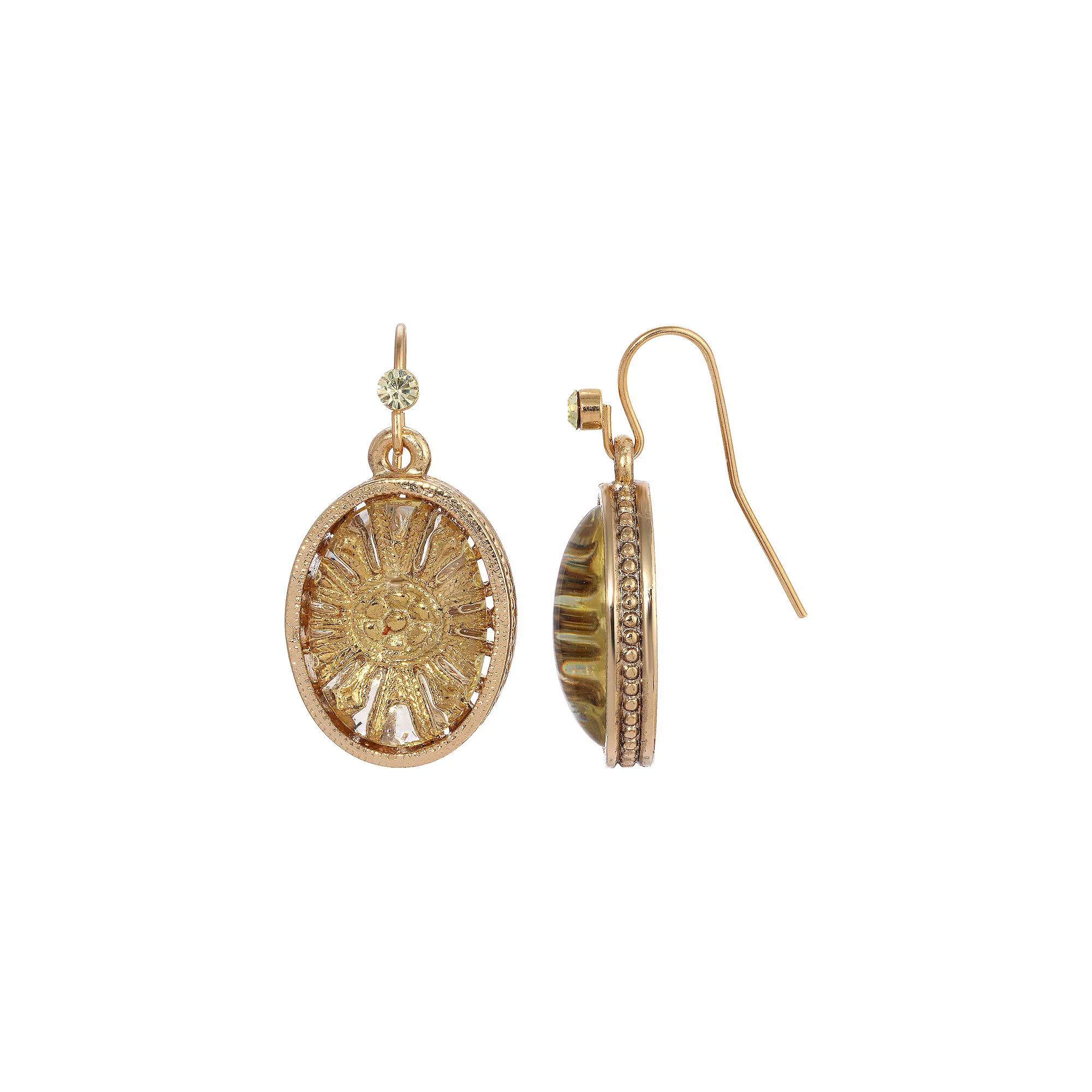 1928 Gold Tone Oval Glass Drop Earrings, Womens, Beige Product Image