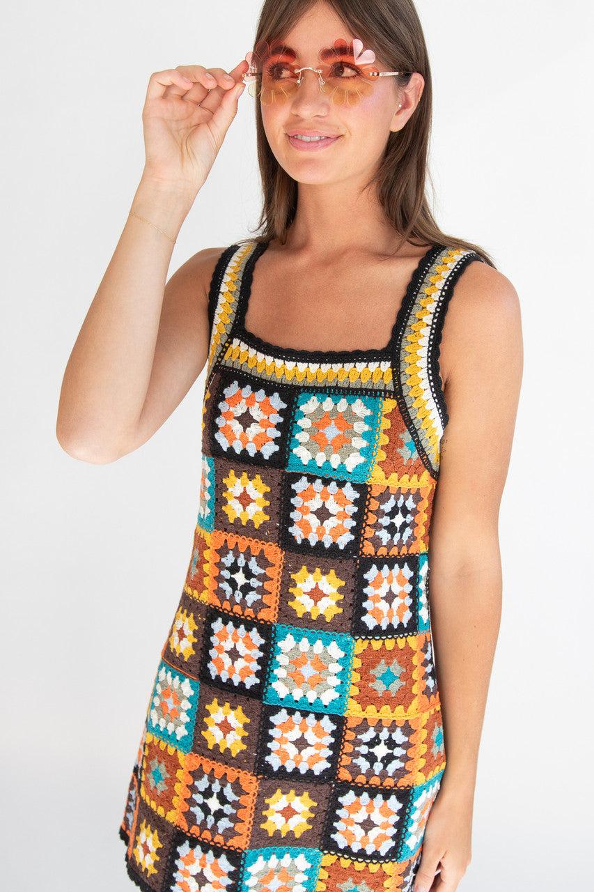 Crochet Granny Square Mini Dress Product Image