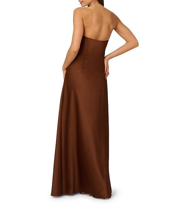 Adrianna by Adrianna Papell Stretch Satin Plunging Neck Sleeveless Pleated Column Gown Product Image